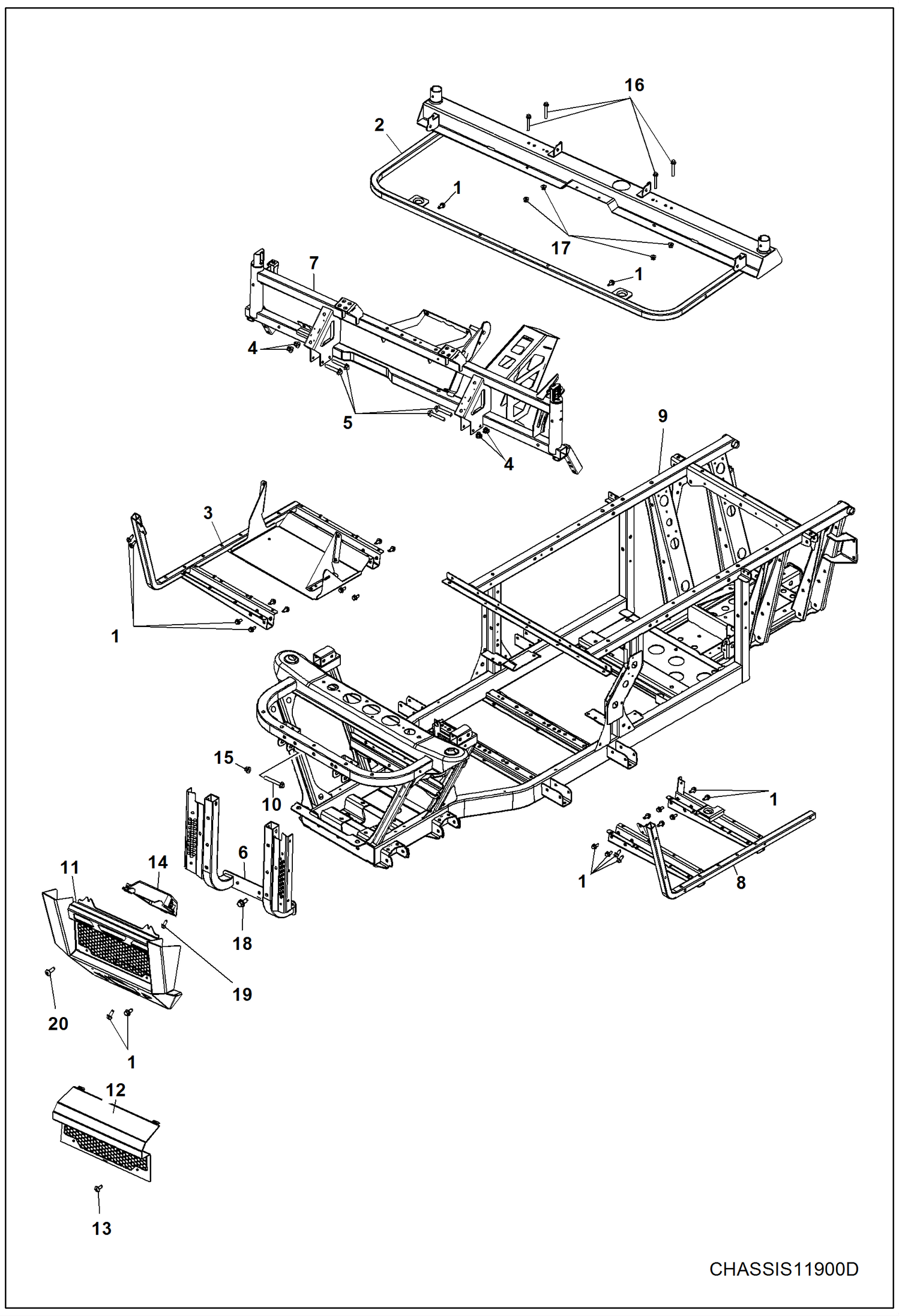 Схема запчастей Bobcat 3400 - CHASSIS, FRAME & FRONT BUMPER MAIN FRAME