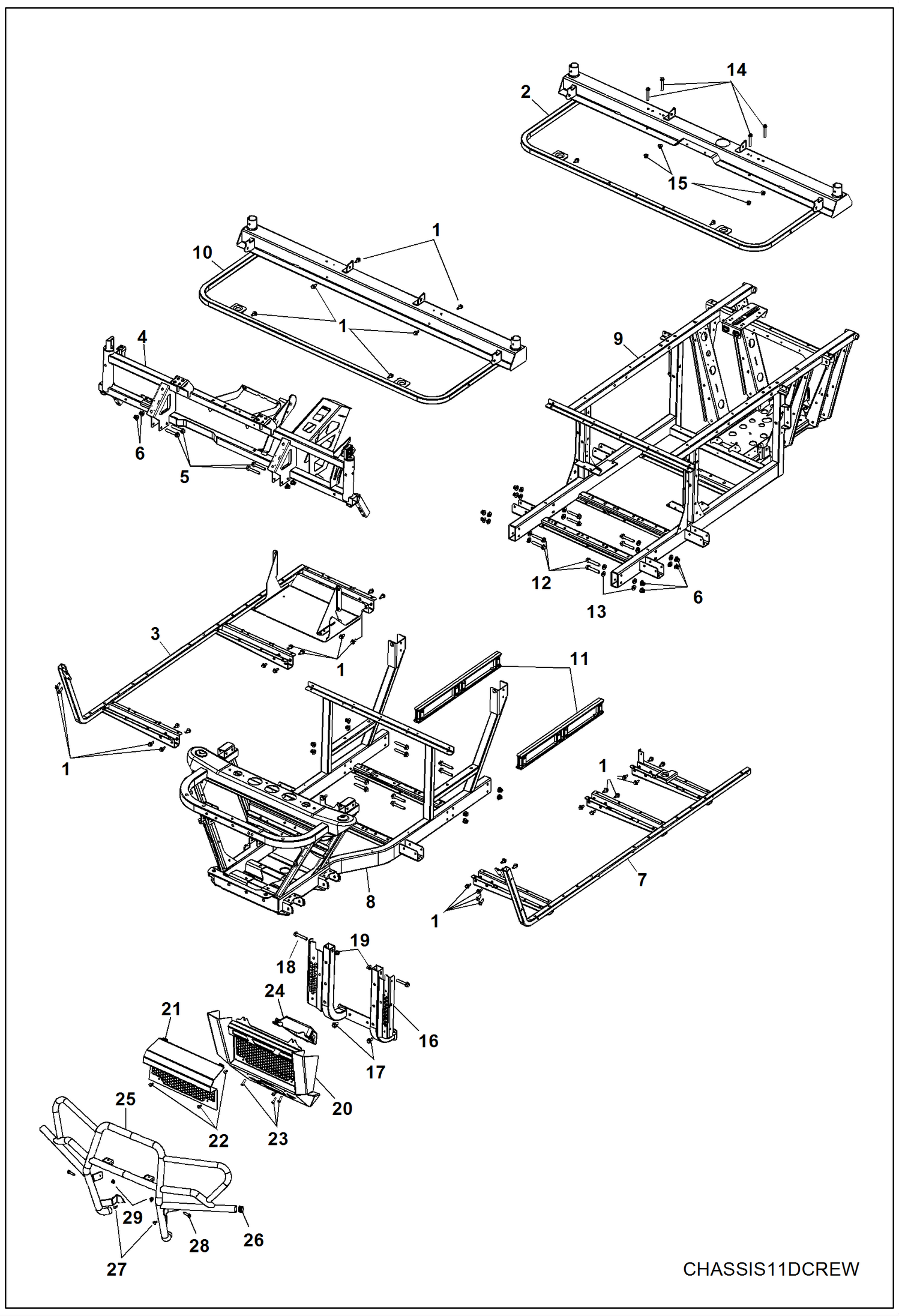 Схема запчастей Bobcat 3400XL - CHASSIS, FRAME & FRONT BUMPER MAIN FRAME