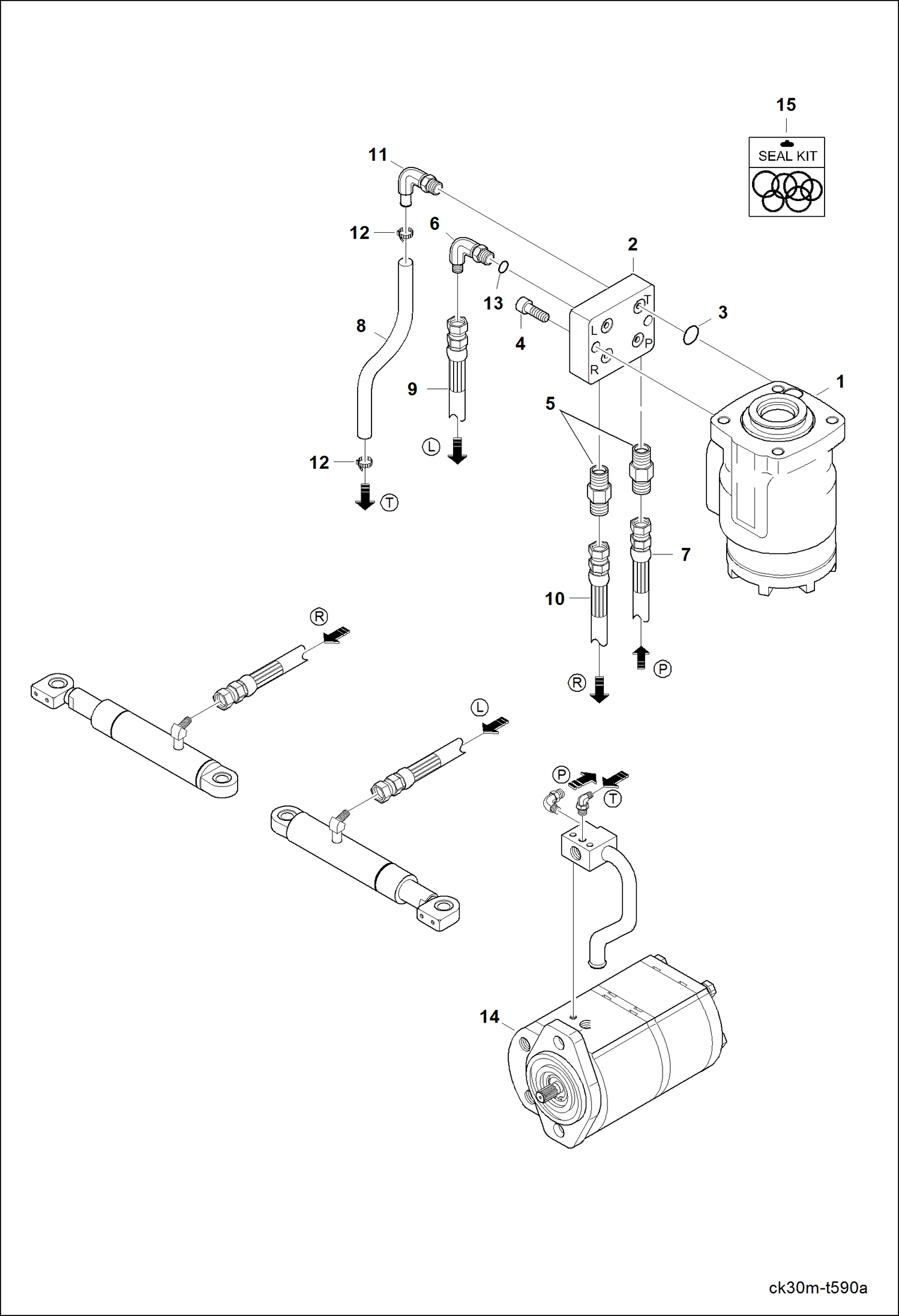 Схема запчастей Bobcat CT225 - POWER STEERING CYLINDER GROUP DRIVE TRAIN