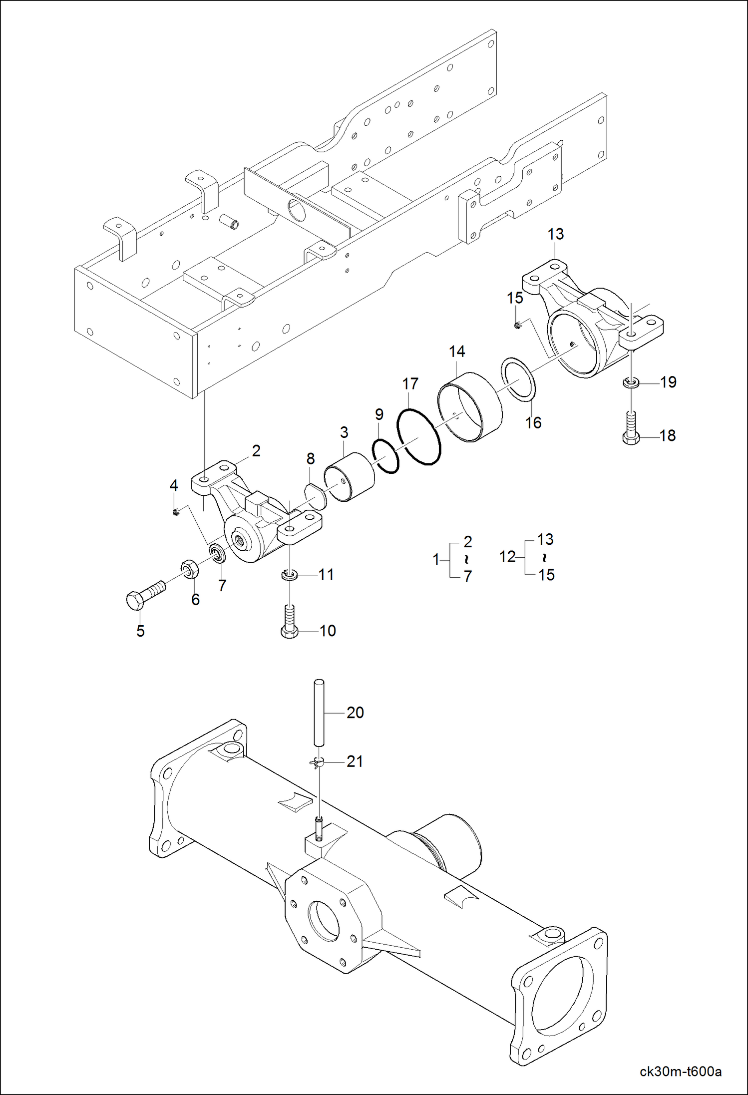 Схема запчастей Bobcat CT225 - FRONT AXLE BRACKET GROUP DRIVE TRAIN