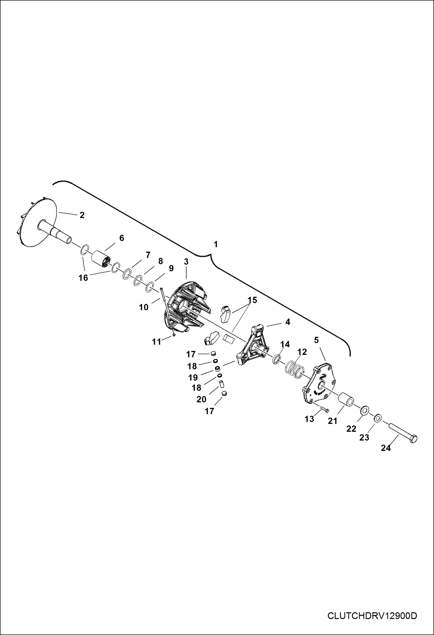 Схема запчастей Bobcat 3400 - DRIVE TRAIN, PRIMARY CLUTCH (S/N AJNU20001 & Above) DRIVE TRAIN