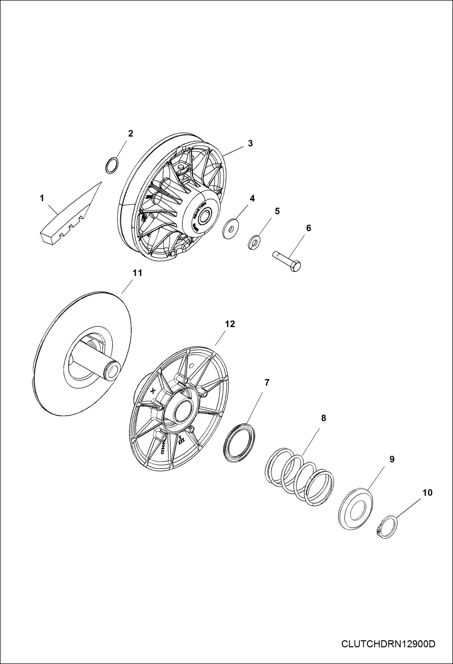 Схема запчастей Bobcat 3400 - DRIVE TRAIN, SECONDARY CLUTCH (S/N AJNU20001 & Above) DRIVE TRAIN