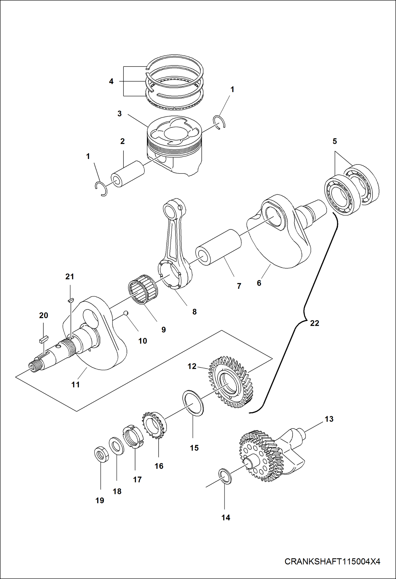 Схема запчастей Bobcat 3400 - ENGINE, CRANKSHAFT & PISTON POWER UNIT