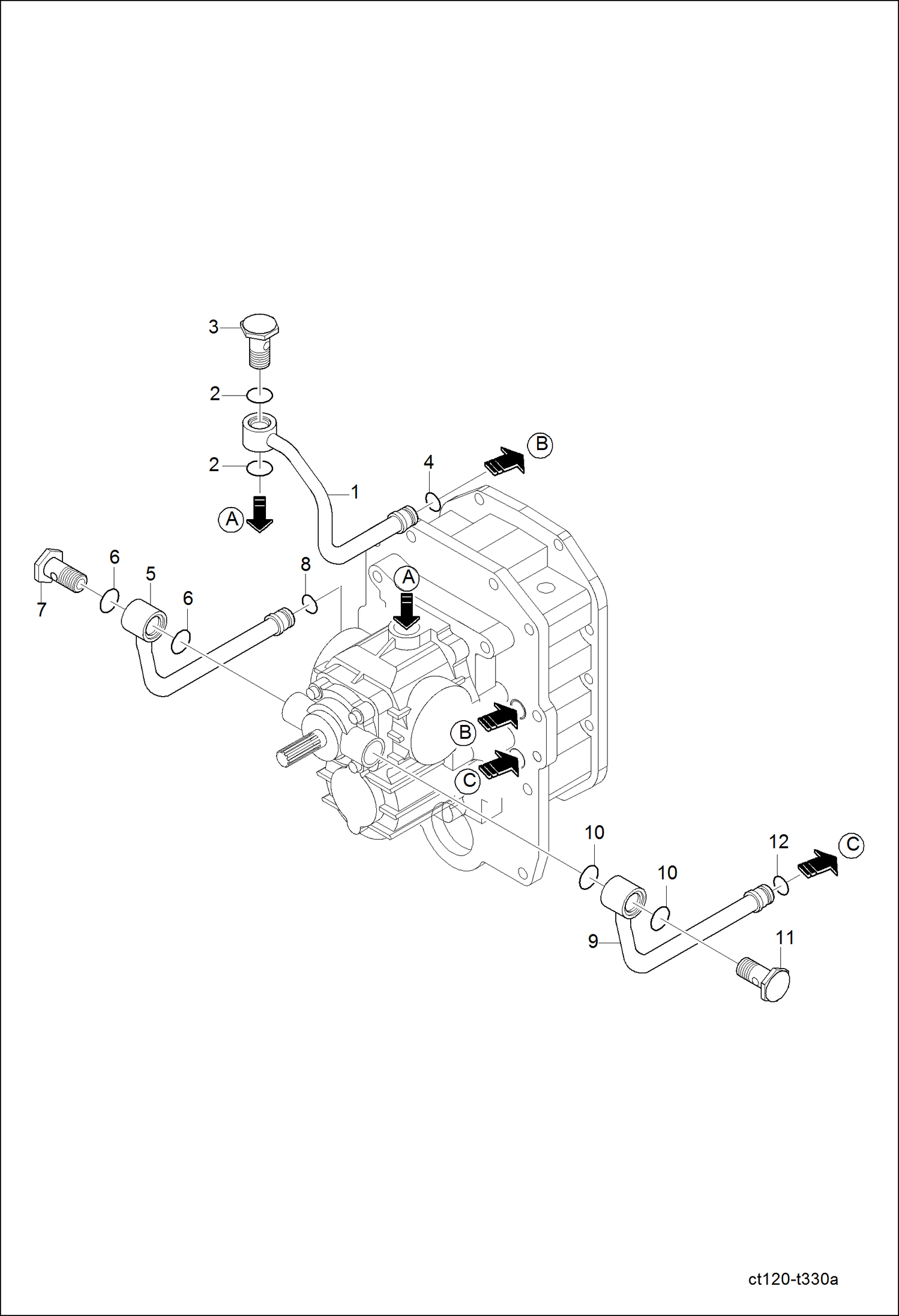 Схема запчастей Bobcat CT120 - HST INNER HYDRAULIC LINE GROUP DRIVE TRAIN