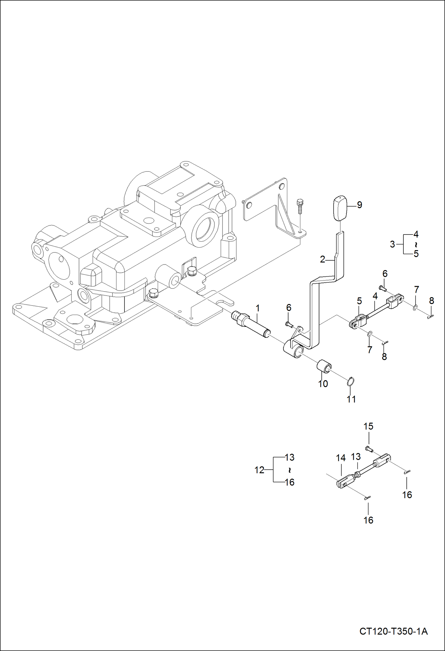 Схема запчастей Bobcat CT120 - PTO LEVER GROUP DRIVE TRAIN