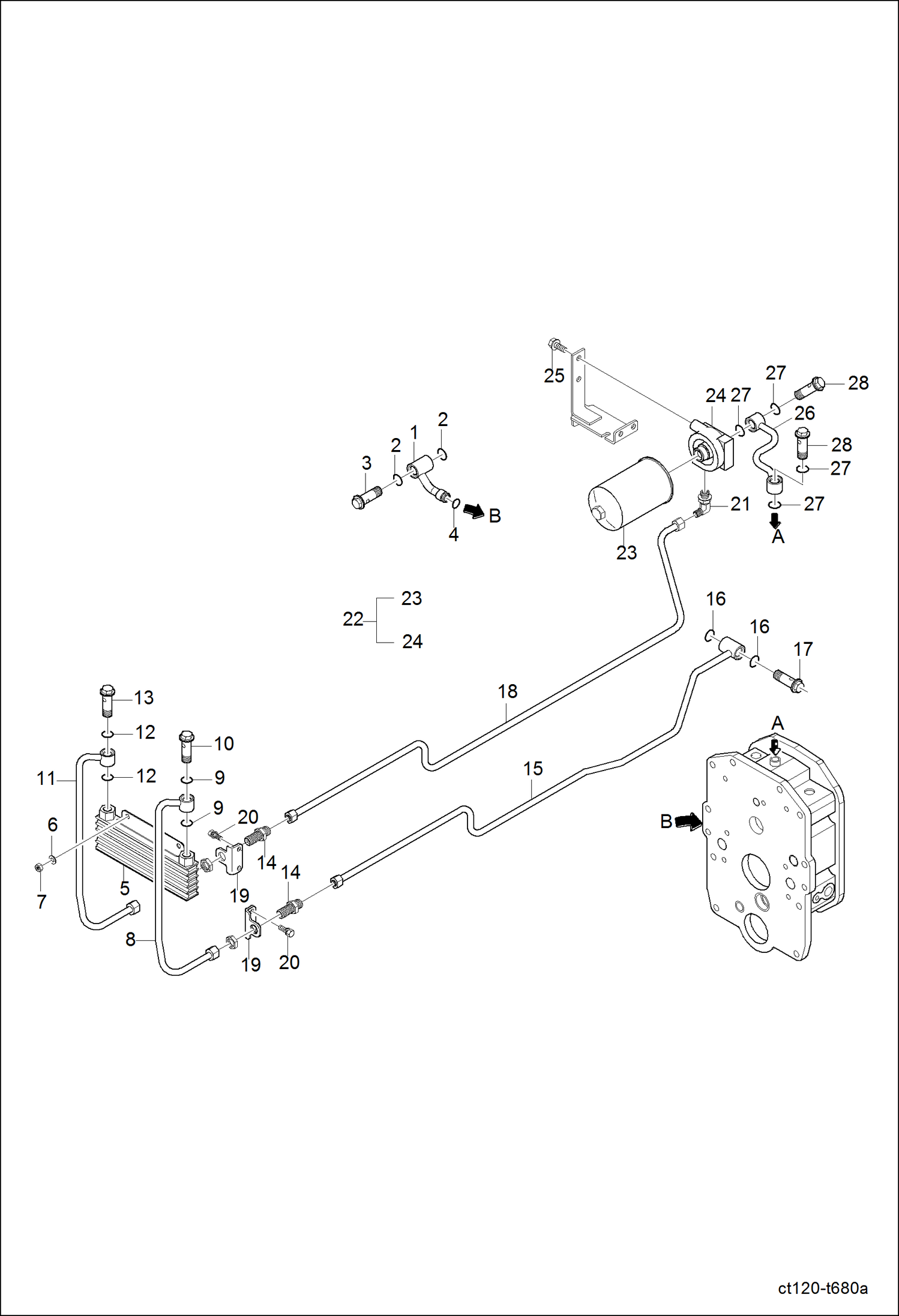 Схема запчастей Bobcat CT120 - HST EXTERNAL HYDRAULIC LINE GROUP HYDRAULIC SYSTEM