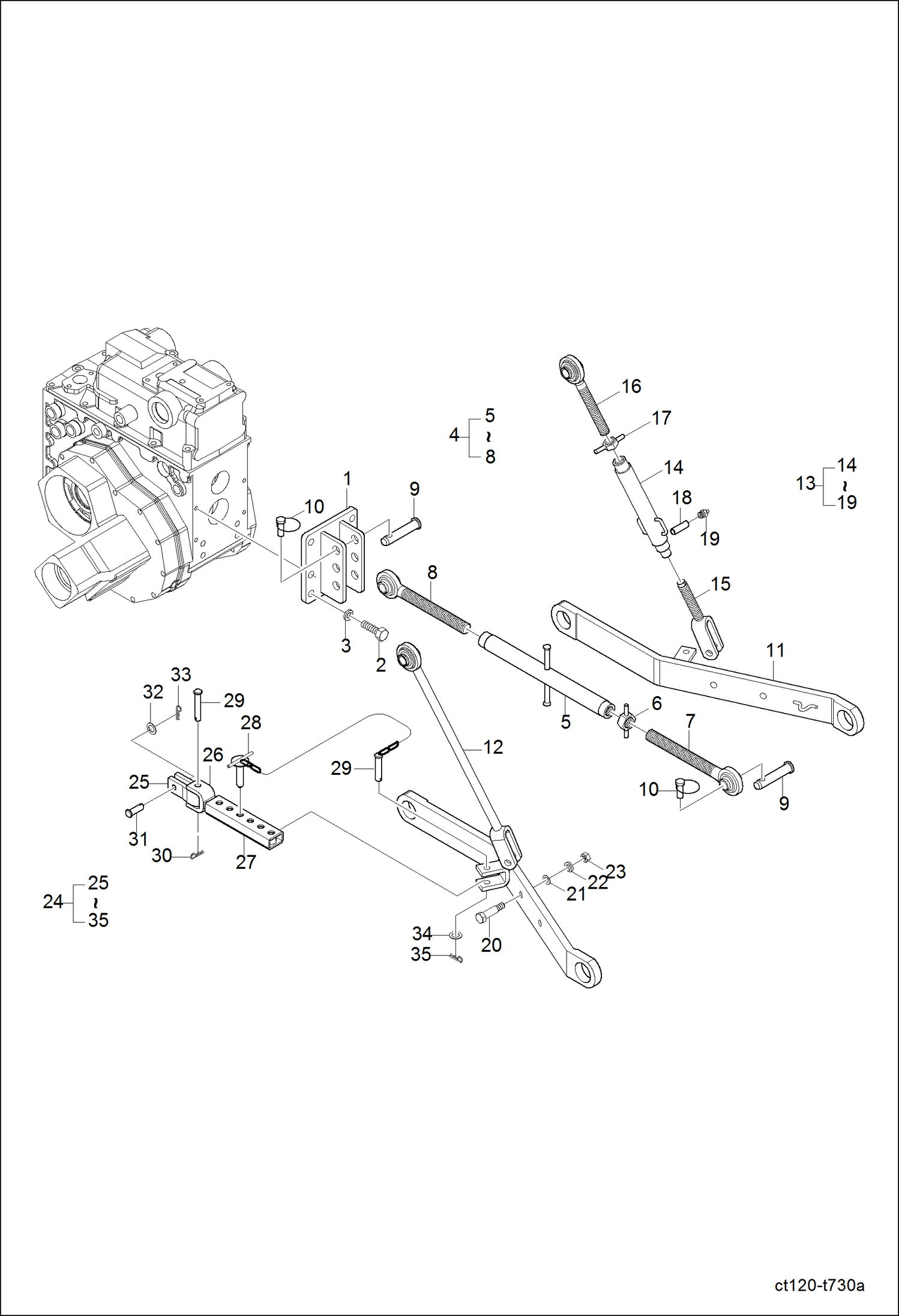 Схема запчастей Bobcat CT120 - 3 POINT LINK SYSTEM ASSY HYDRAULIC SYSTEM