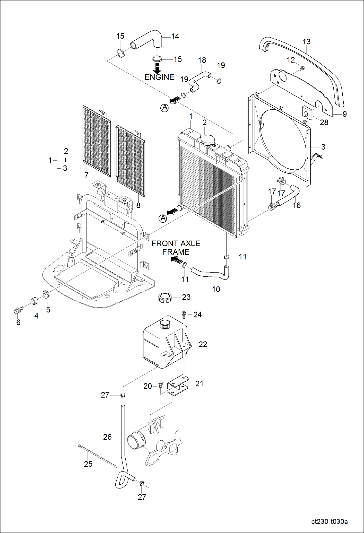 Схема запчастей Bobcat CT225 - RADIATOR GROUP (S/N A59B11001 & Above) POWER UNIT