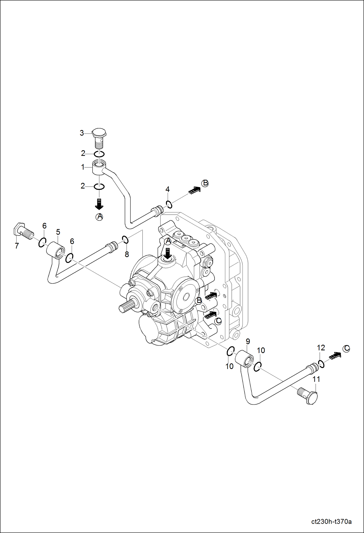 Схема запчастей Bobcat CT225 - HST INNER HYDRAULIC LINE GROUP DRIVE TRAIN