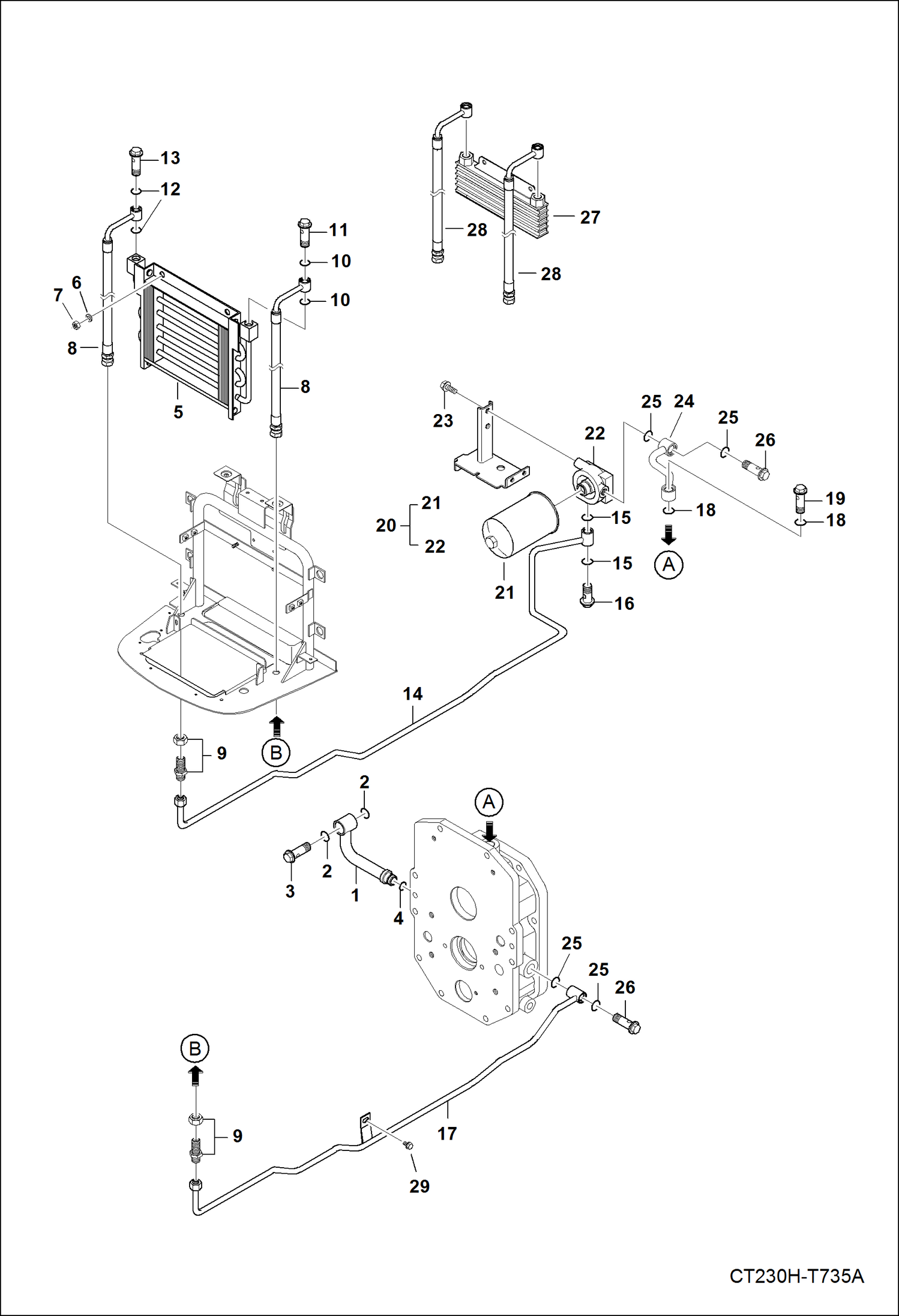 Схема запчастей Bobcat CT225 - HST EXTERNAL HYDRAULIC LINE GROUP HYDRAULIC SYSTEM