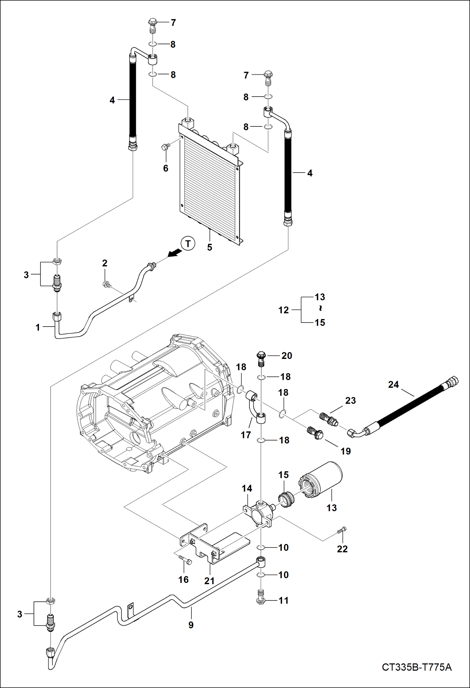 Схема запчастей Bobcat CT335 - HST EXTERNAL HYDRAULIC LINE GROUP HYDRAULIC SYSTEM