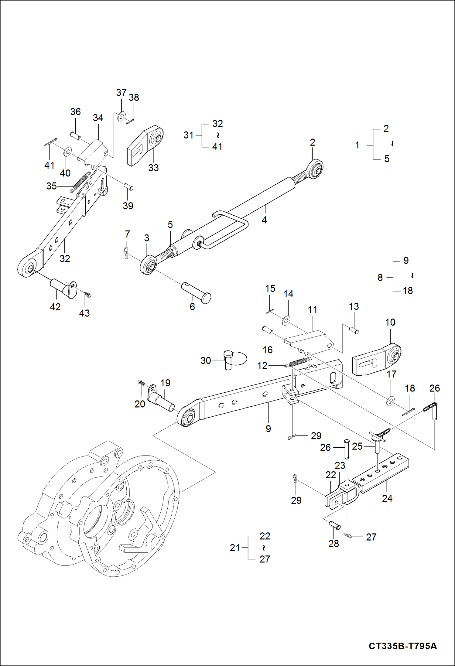 Схема запчастей Bobcat CT335 - THREE POINT LINK SYSTEM GROUP 1 HYDRAULIC SYSTEM