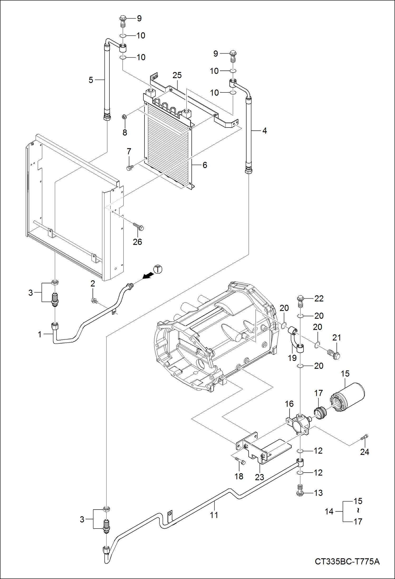 Схема запчастей Bobcat CT335 - HST EXTERNAL HYDRAULIC LINE GROUP HYDRAULIC SYSTEM