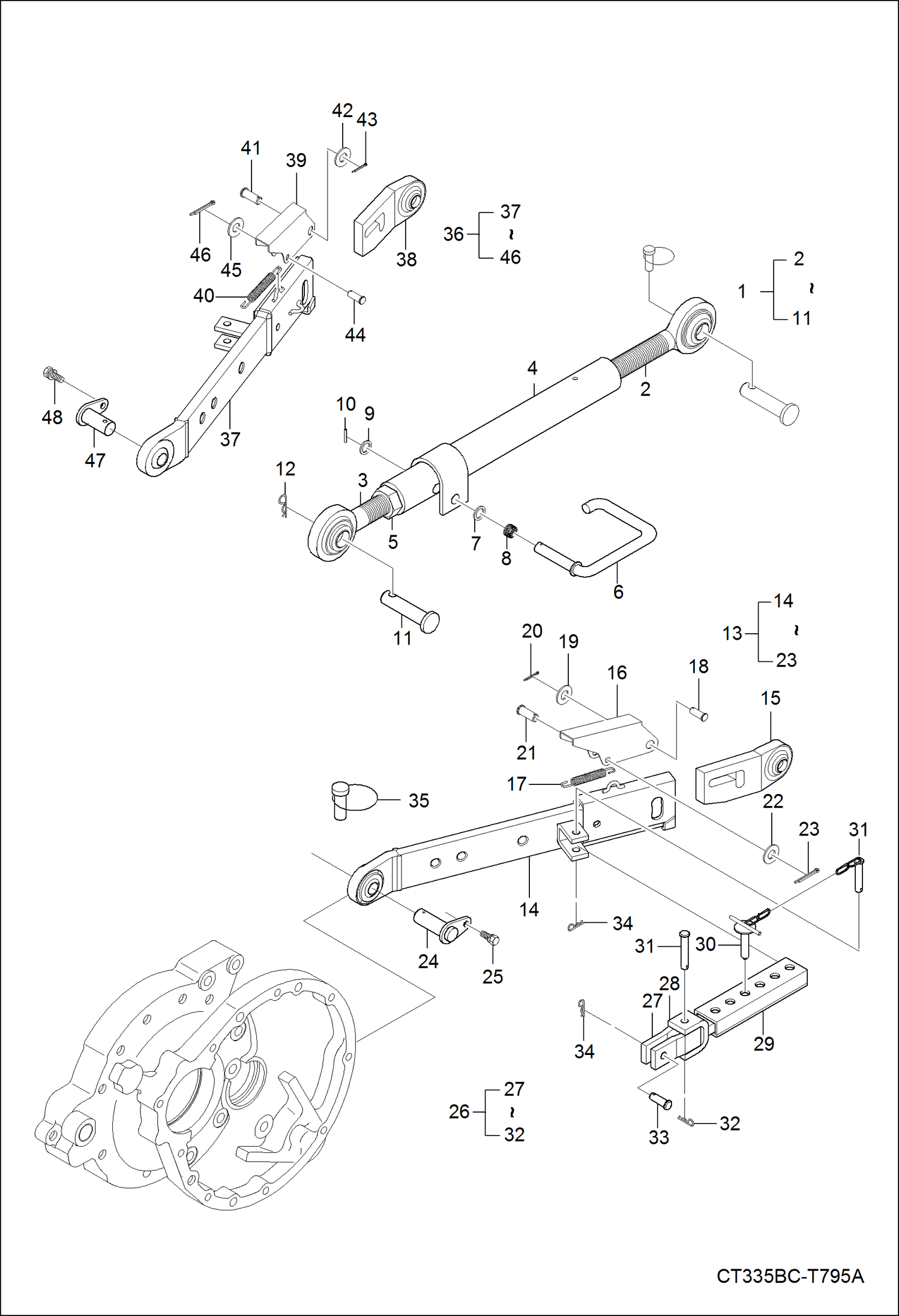 Схема запчастей Bobcat CT335 - THREE POINT LINK SYSTEM GROUP 1 HYDRAULIC SYSTEM