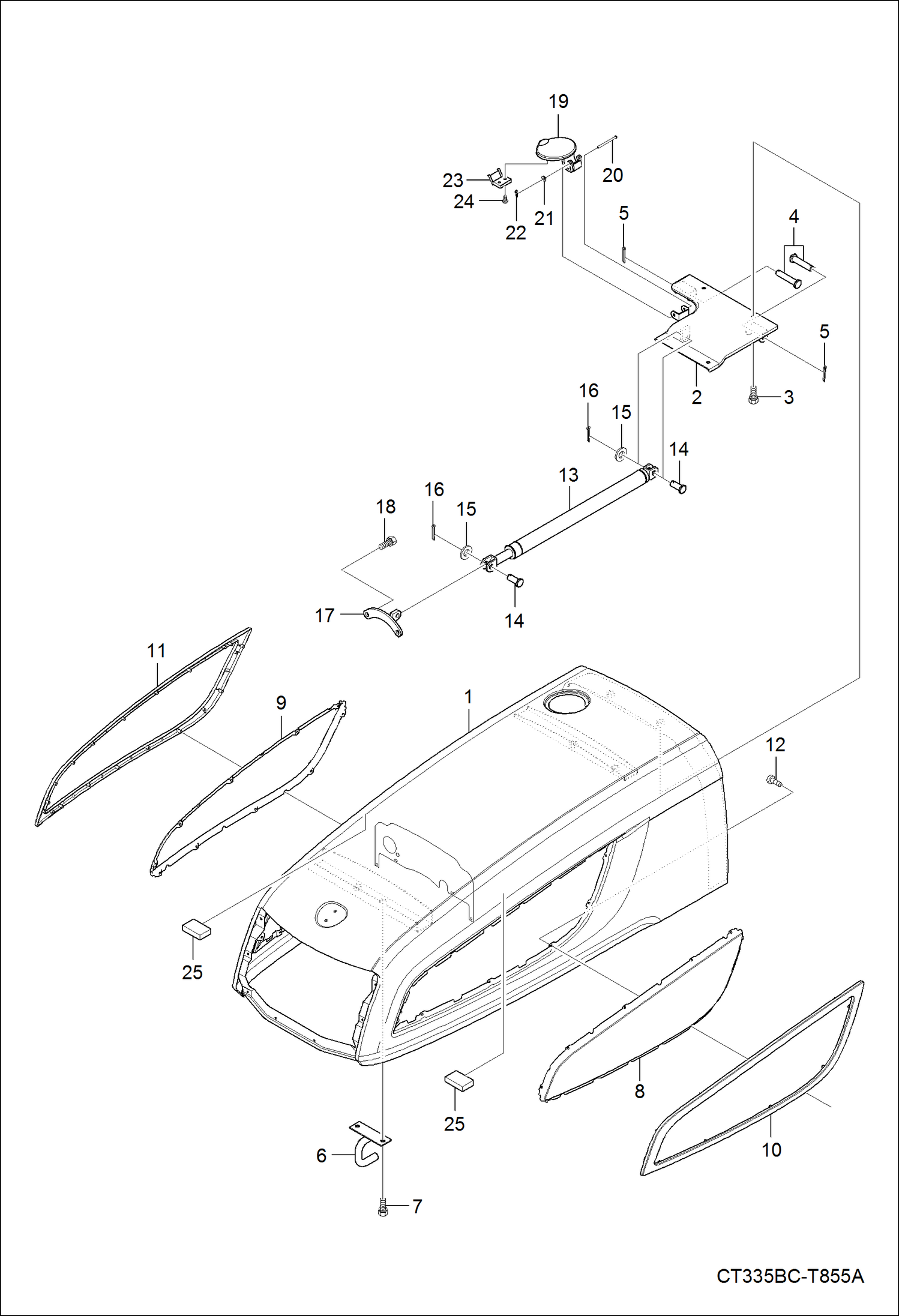 Схема запчастей Bobcat CT335 - HOOD (Engine) MAIN FRAME