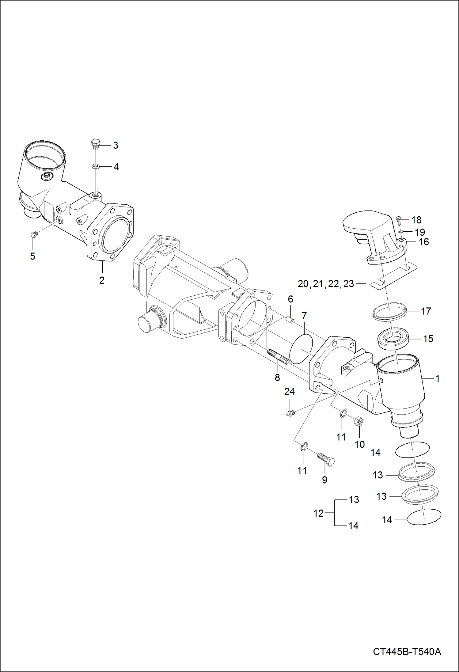 Схема запчастей Bobcat CT335 - BEVEL GEAR CASE GROUP (Single Steering Cylinder) DRIVE TRAIN