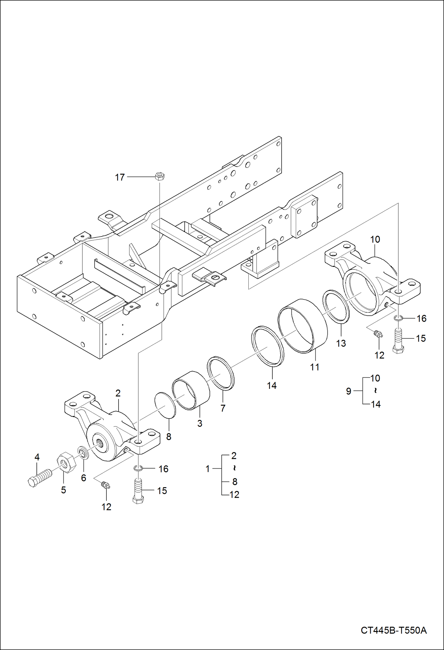 Схема запчастей Bobcat CT335 - FRONT AXLE BRACKET GROUP DRIVE TRAIN