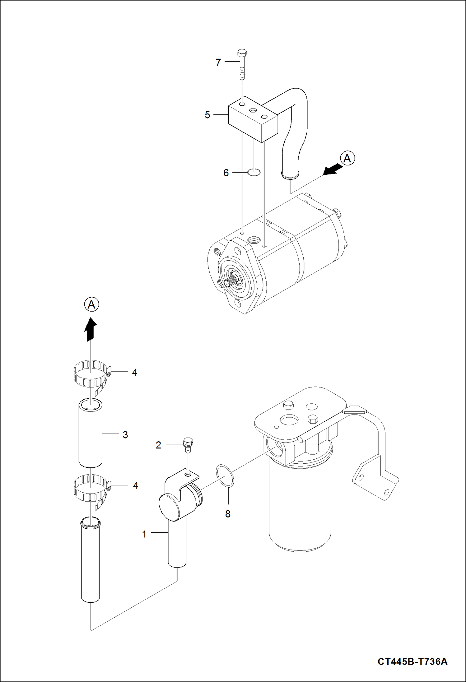 Схема запчастей Bobcat CT440 - INLET TUBE GROUP HYDRAULIC SYSTEM