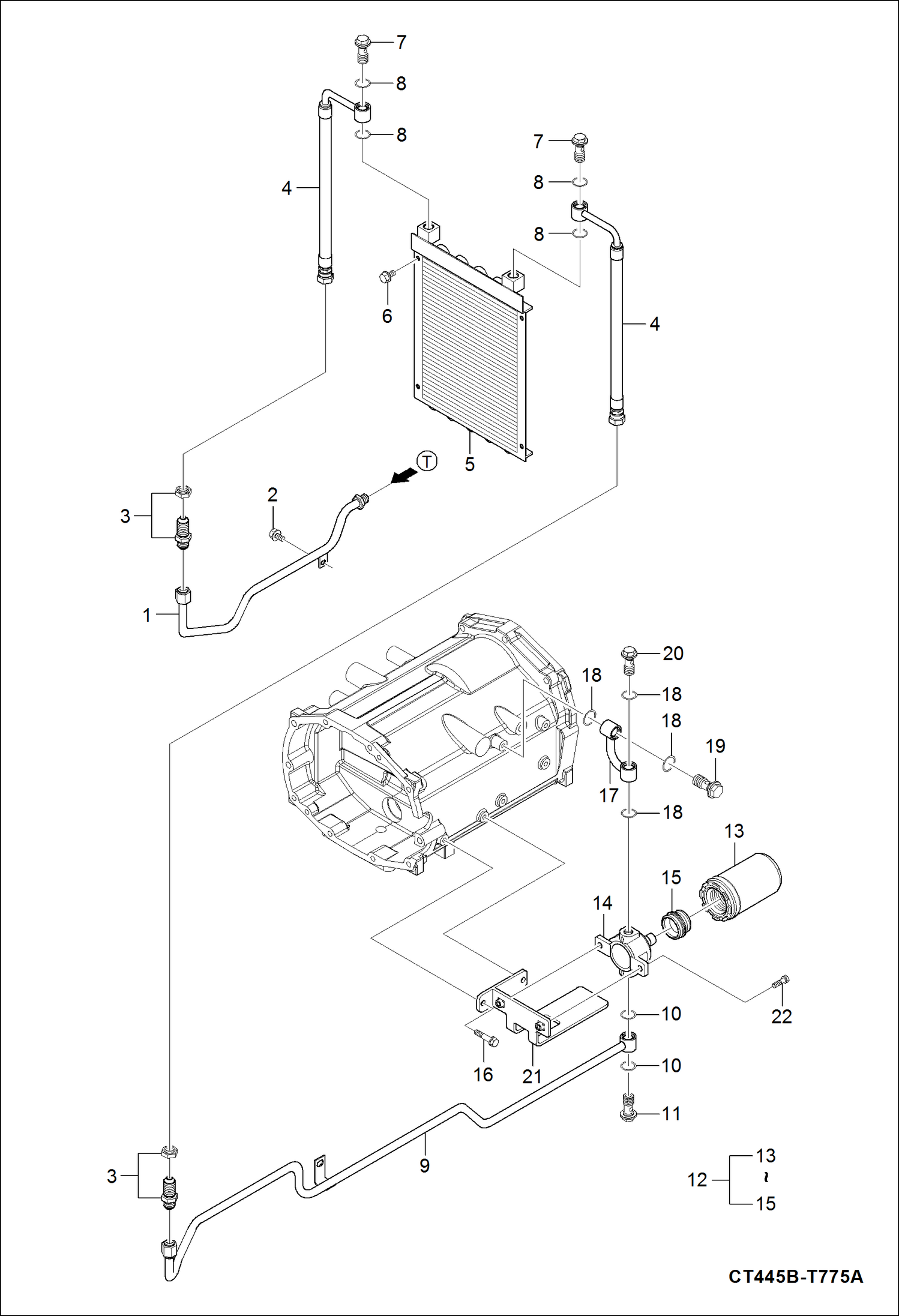 Схема запчастей Bobcat CT440 - HST EXTERNAL HYDRAULIC LINE GROUP HYDRAULIC SYSTEM