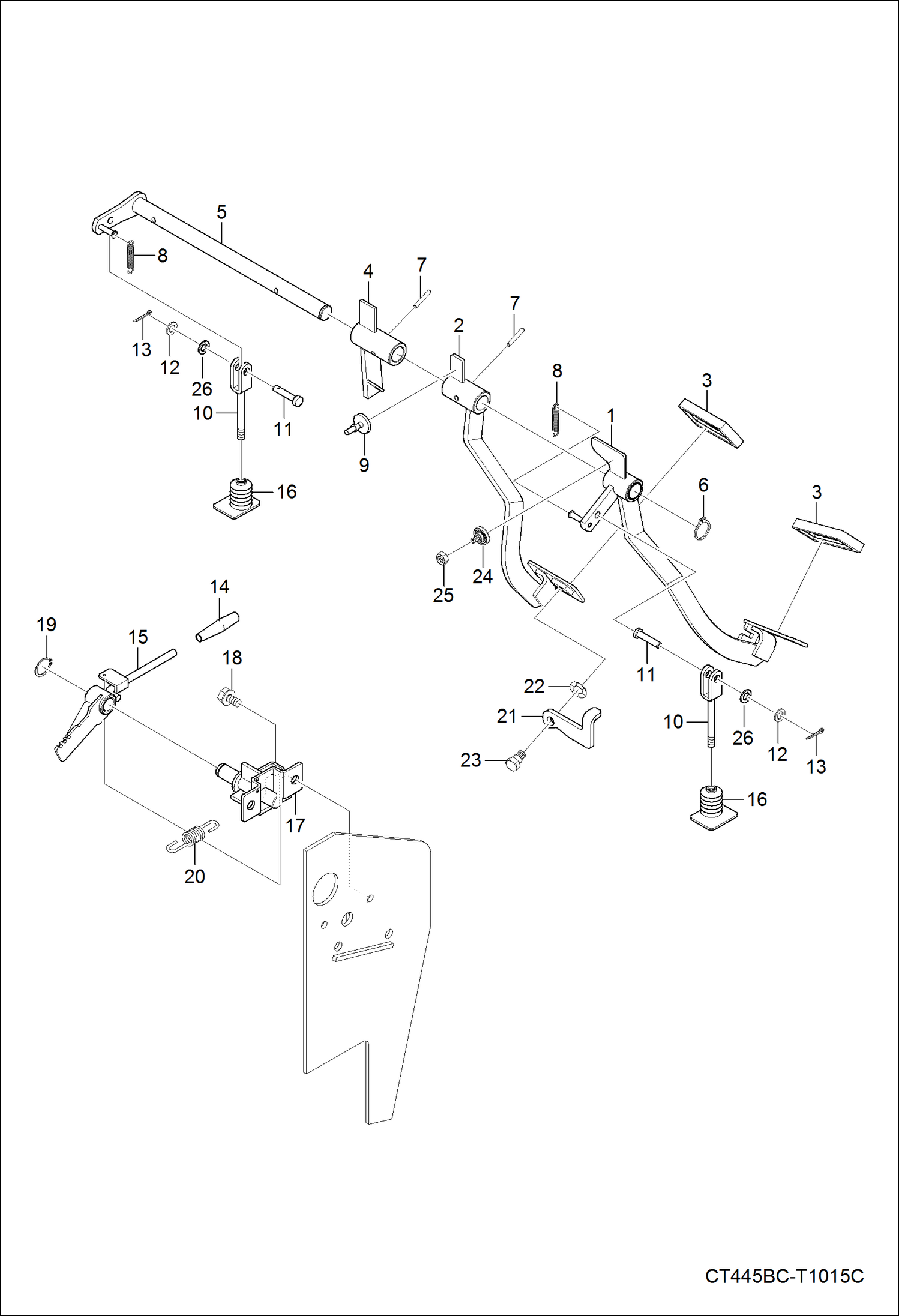 Схема запчастей Bobcat CT335 - BRAKE PEDAL GROUP MAIN FRAME