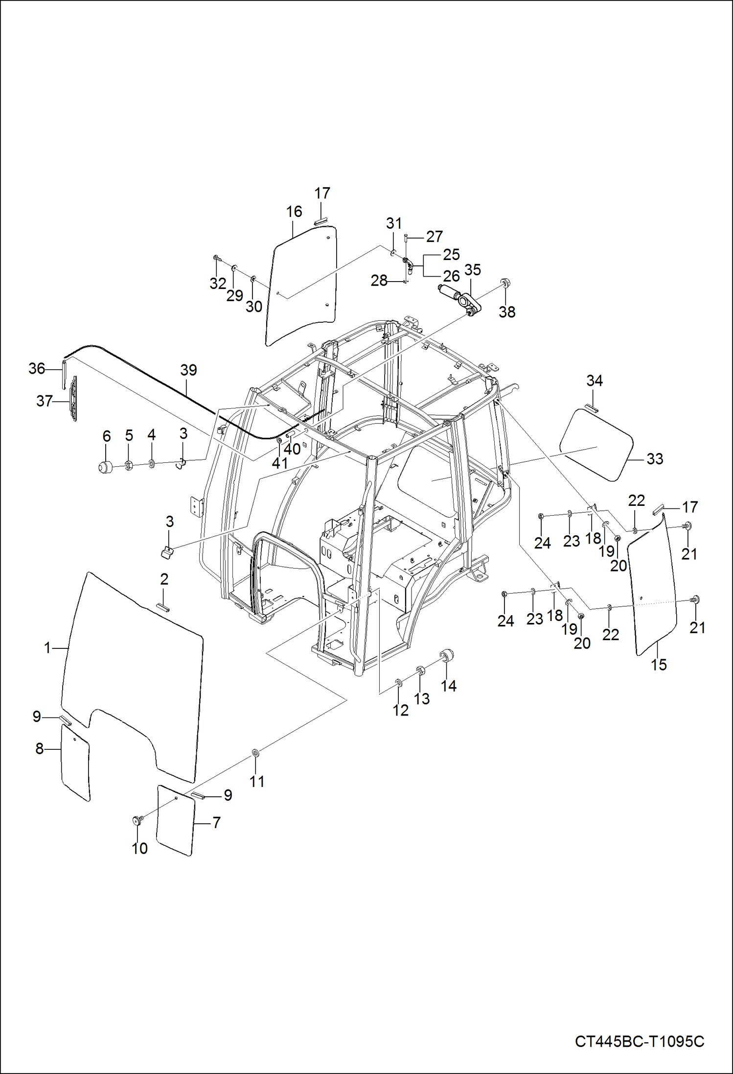 Схема запчастей Bobcat CT335 - OPERATOR CAB (Front Window) MAIN FRAME