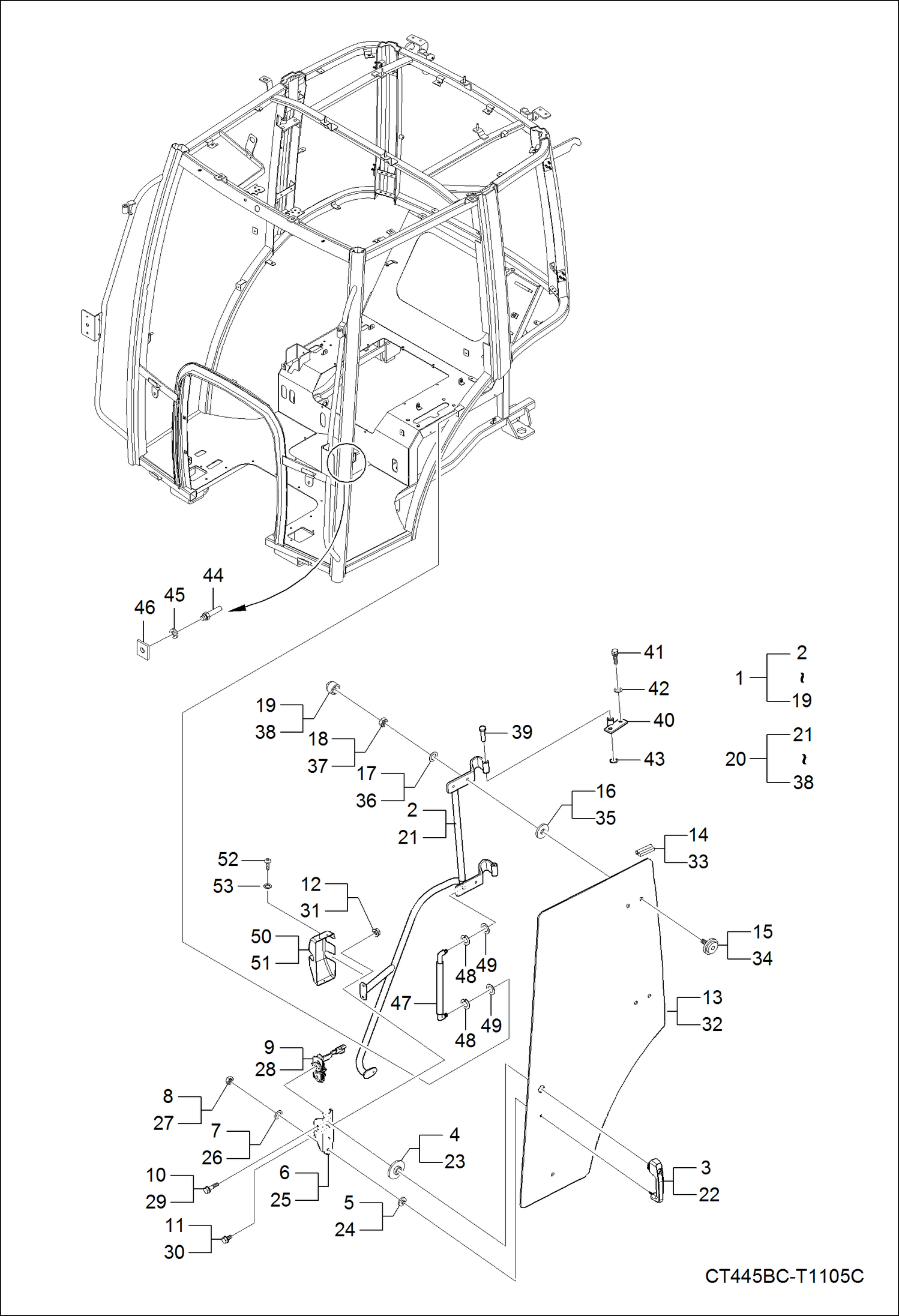 Схема запчастей Bobcat CT335 - OPERATOR CAB (Doors) MAIN FRAME