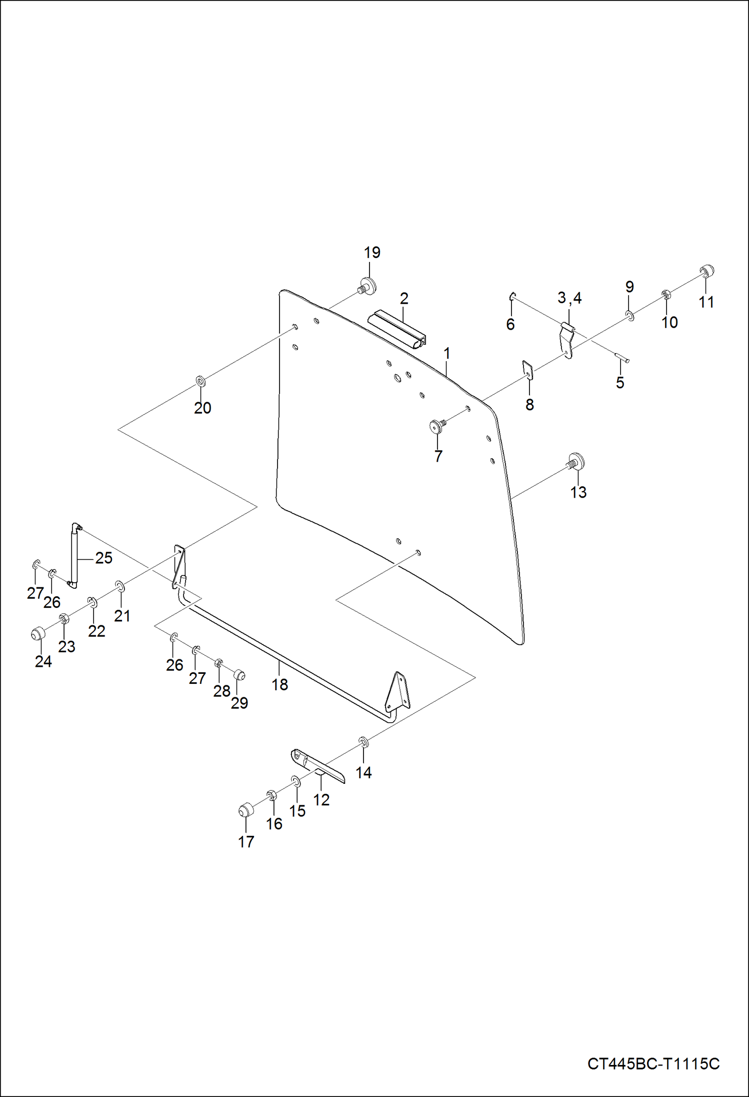 Схема запчастей Bobcat CT335 - OPERATOR CAB (Rear Window) MAIN FRAME