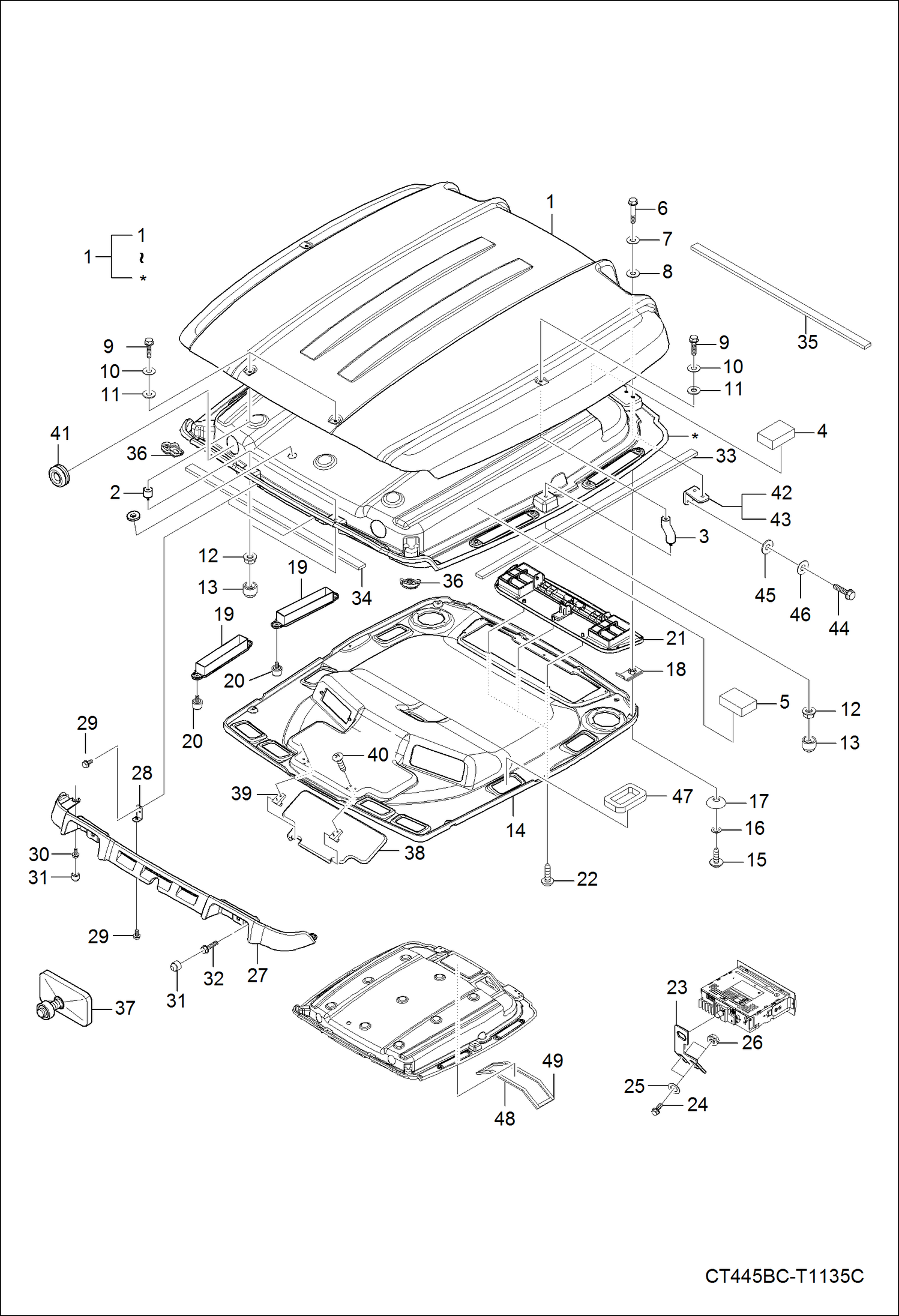 Схема запчастей Bobcat CT335 - OPERATOR CAB (Top) MAIN FRAME