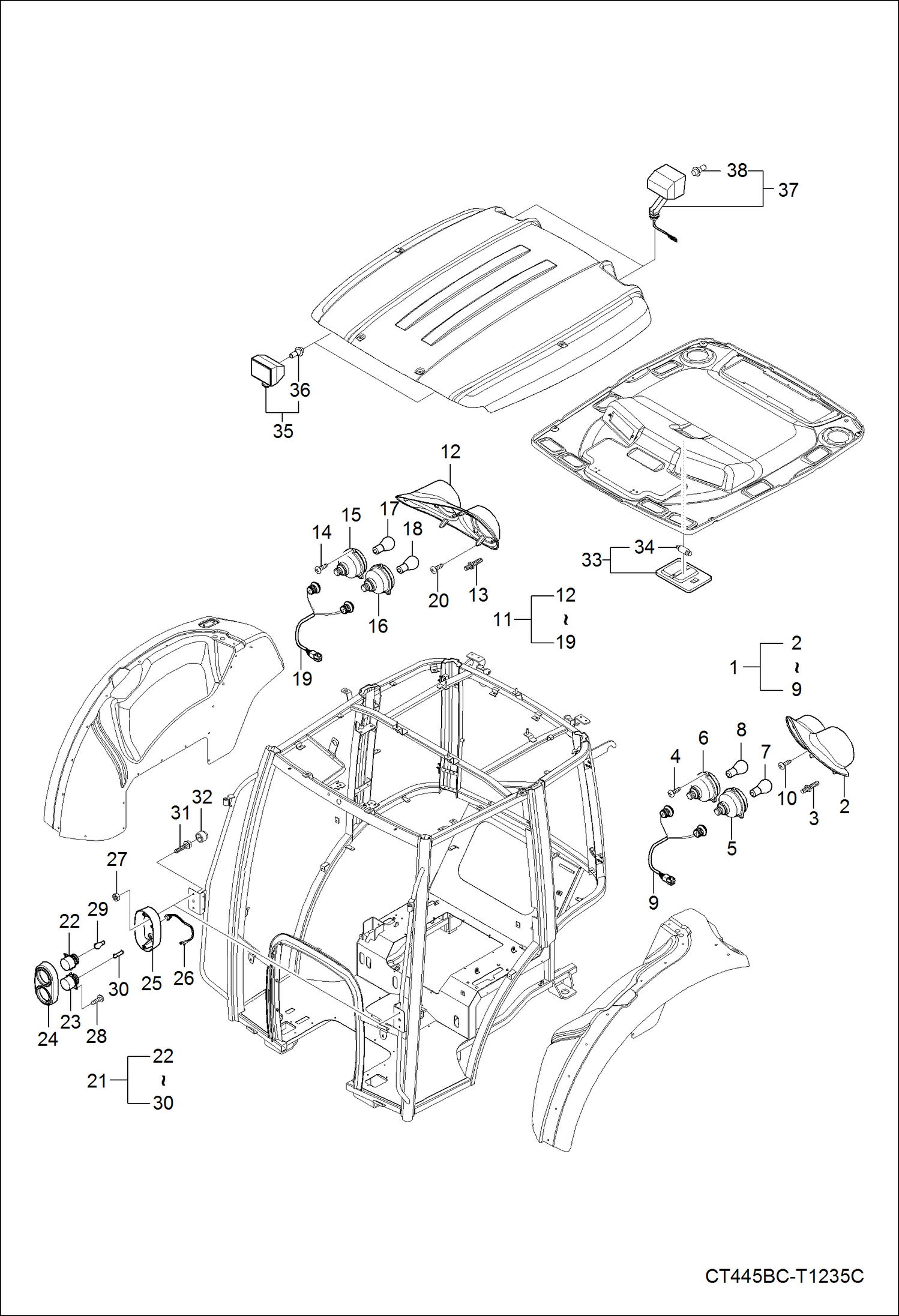 Схема запчастей Bobcat CT335 - CAB LIGHT GROUP ELECTRICAL SYSTEM