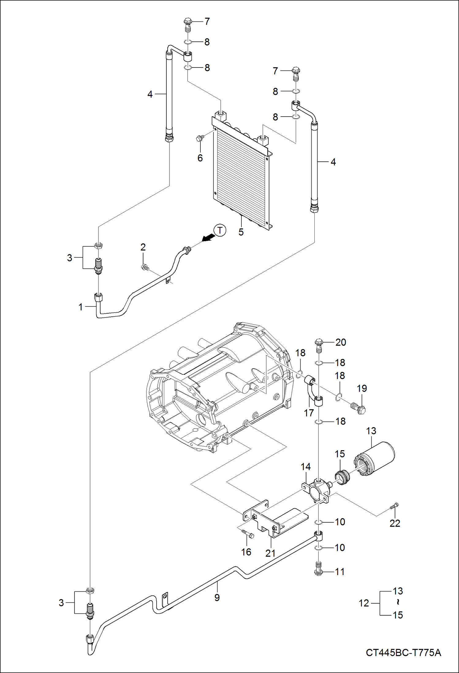 Схема запчастей Bobcat CT440 - HST EXTERNAL HYDRAULIC LINE GROUP HYDRAULIC SYSTEM