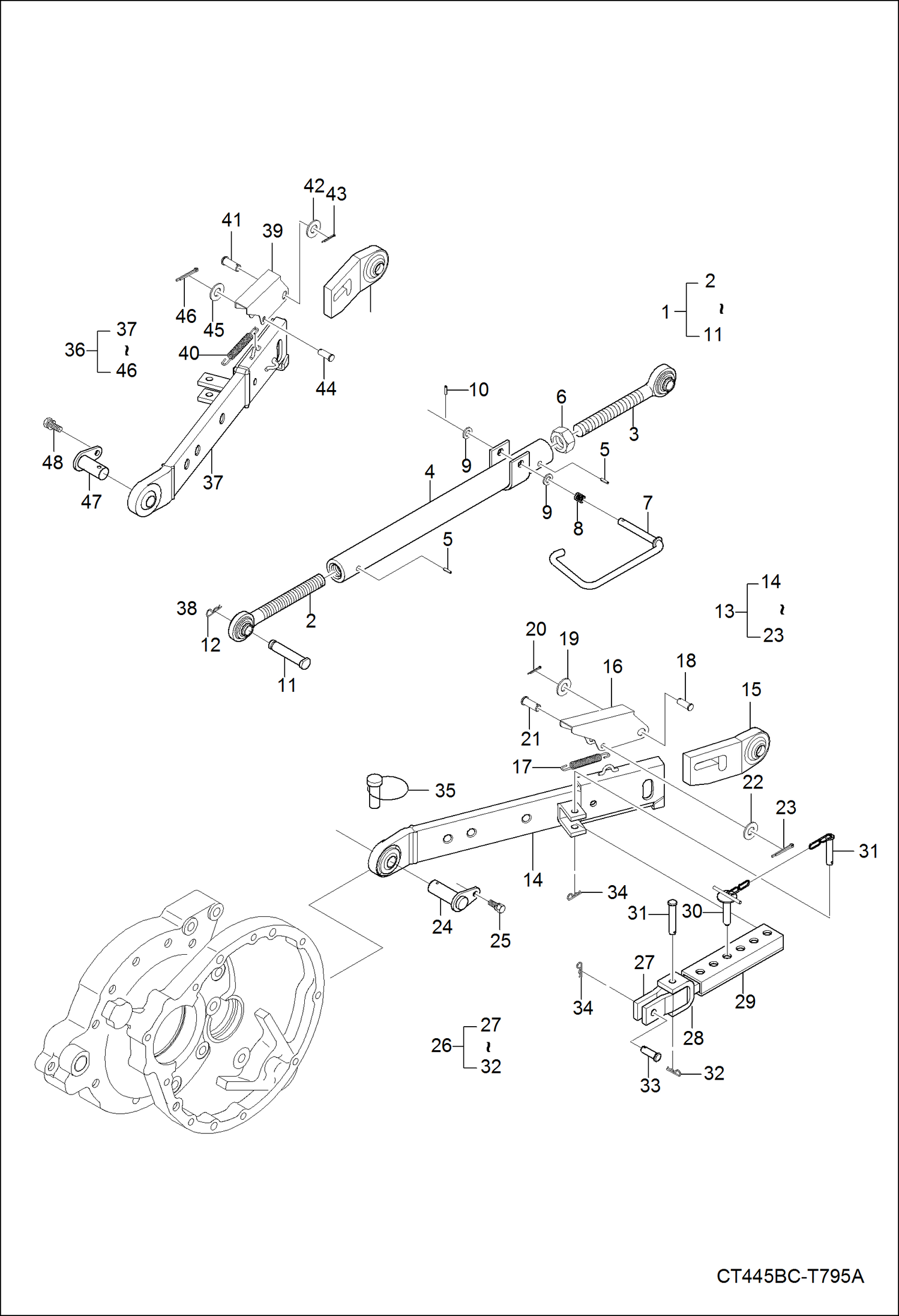 Схема запчастей Bobcat CT440 - THREE POINT LINK SYSTEM GROUP 1 HYDRAULIC SYSTEM