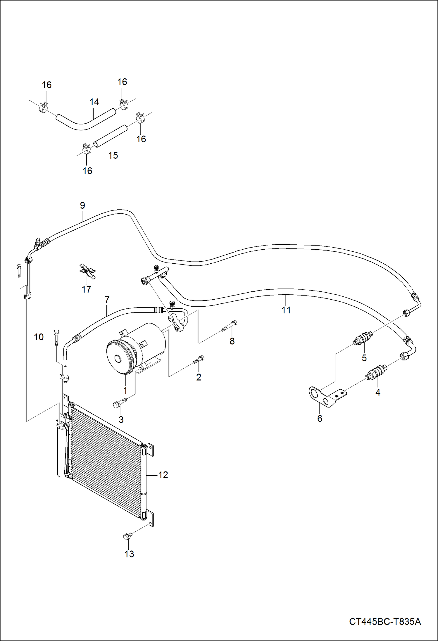 Схема запчастей Bobcat CT335 - OPERATOR CAB (A/C Compressor) MAIN FRAME