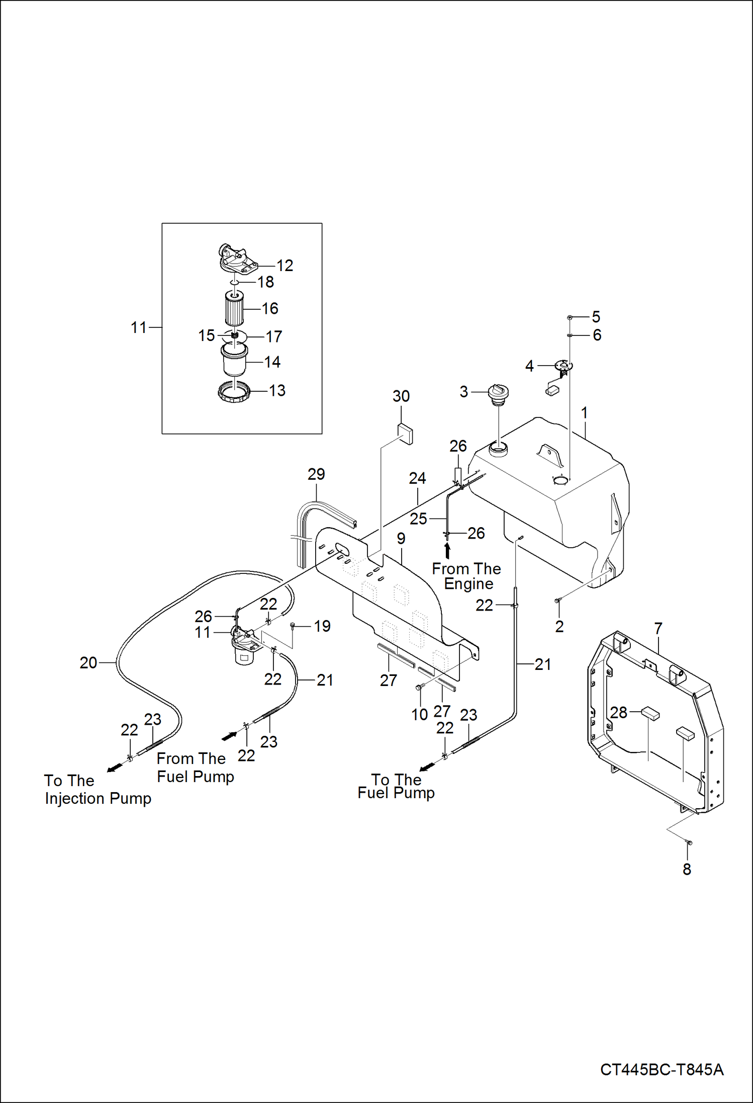 Схема запчастей Bobcat CT335 - FUEL TANK GROUP MAIN FRAME