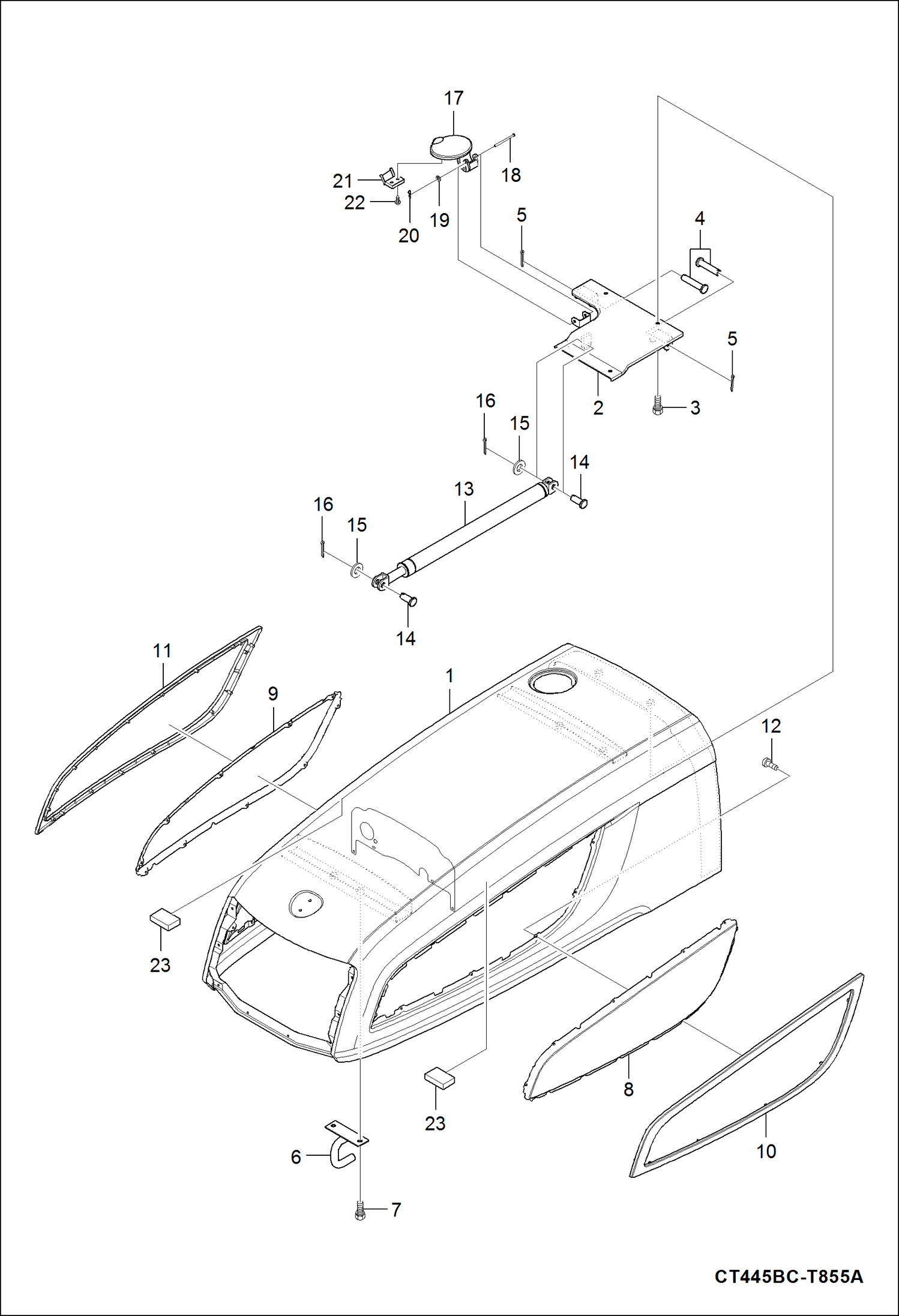 Схема запчастей Bobcat CT440 - HOOD (Engine) MAIN FRAME