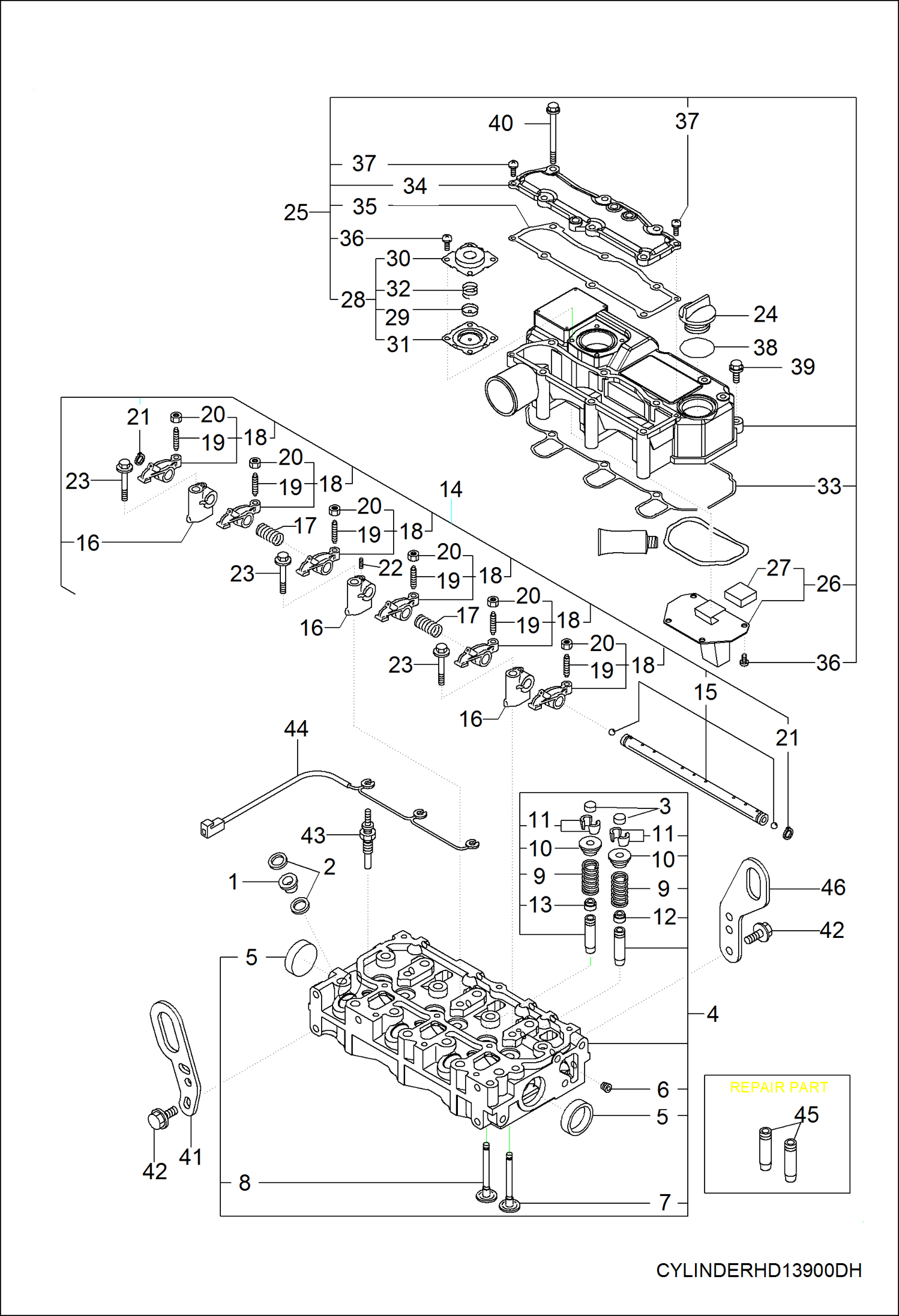 Схема запчастей Bobcat 3600 - ENGINE, CYLINDER HEAD & BONNET POWER UNIT