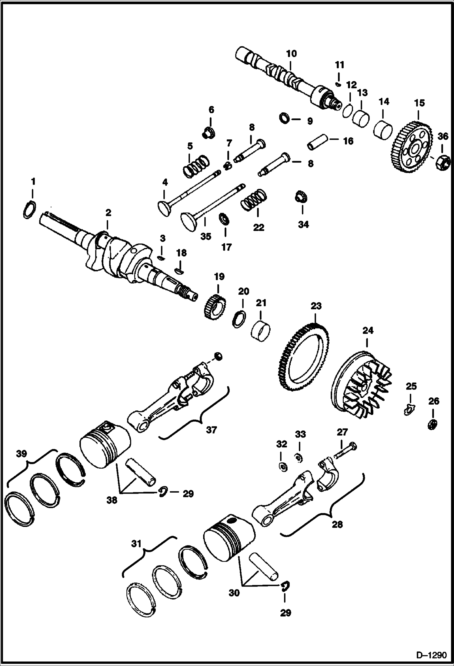 Схема запчастей Bobcat 500s - CRANKSHAFT, CAMSHAFT, VALVES & PISTON POWER UNIT