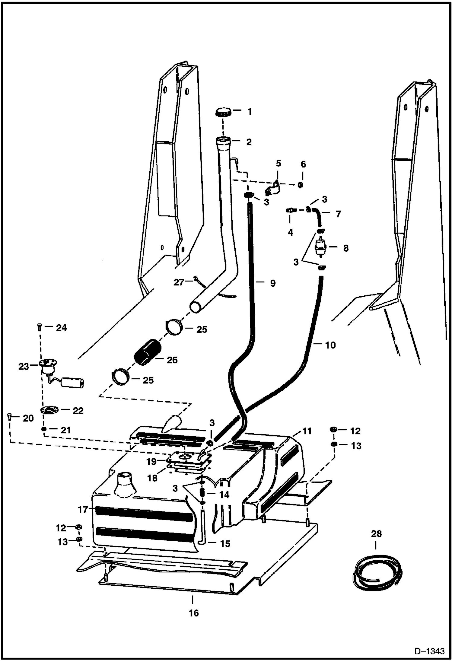 Схема запчастей Bobcat 700s - FUEL SYSTEM (Plastic Tank) (S/N 11001 - 12999) MAIN FRAME