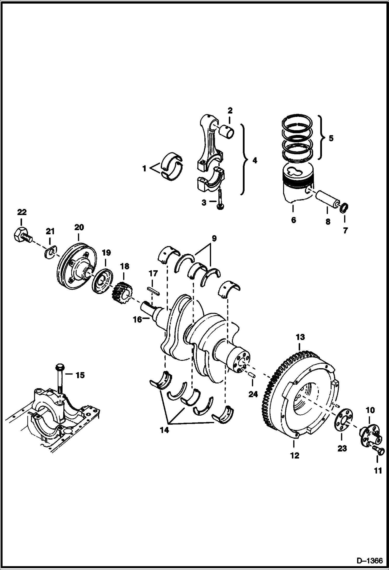 Схема запчастей Bobcat 500s - PISTON & CRANKSHAFT POWER UNIT