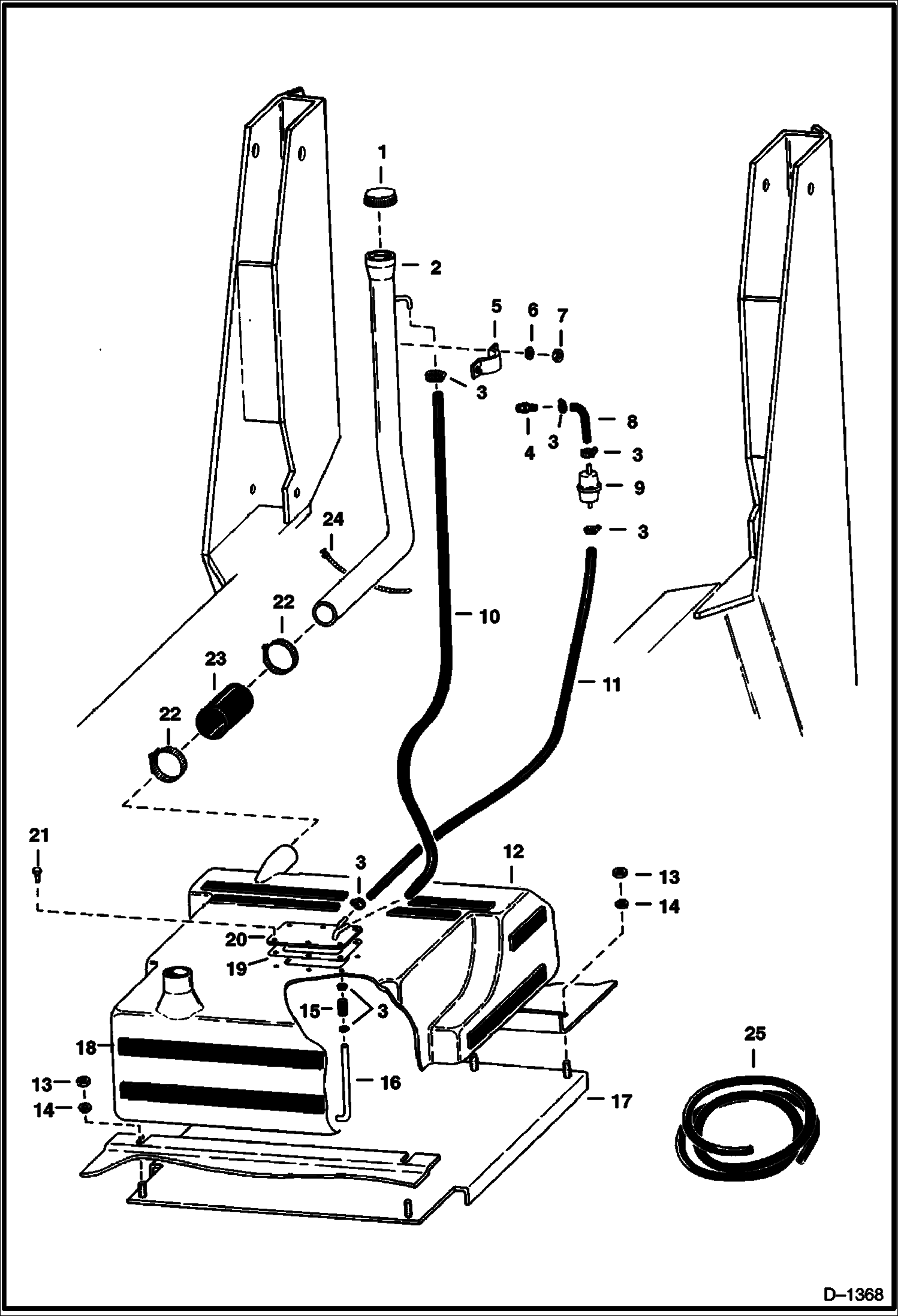 Схема запчастей Bobcat 600s - FUEL SYSTEM (Lot C & Above) MAIN FRAME