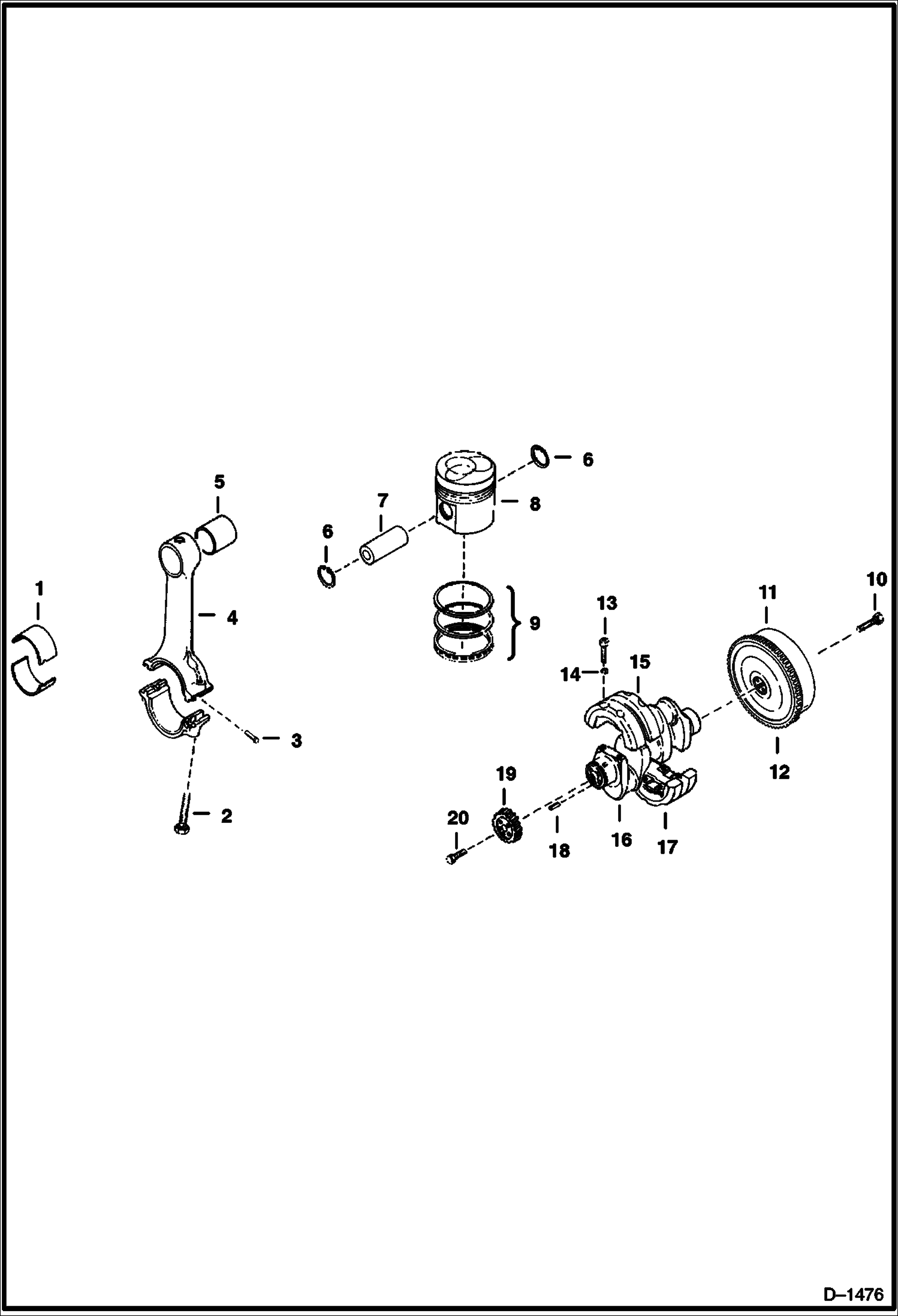 Схема запчастей Bobcat 700s - CRANKSHAFT, PISTON & FLYWHEEL POWER UNIT