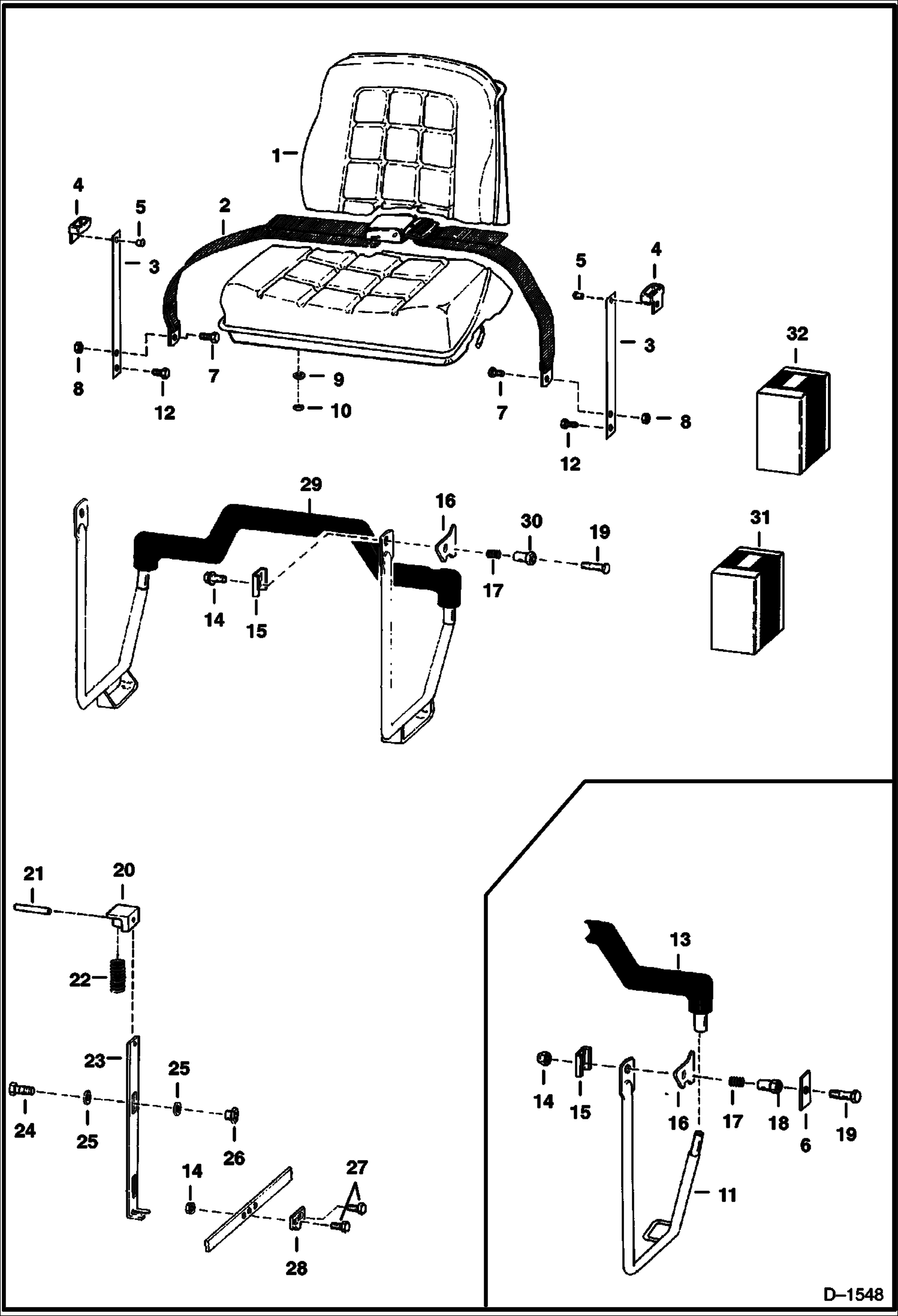 Схема запчастей Bobcat 500s - SEAT & SEAT BAR MAIN FRAME