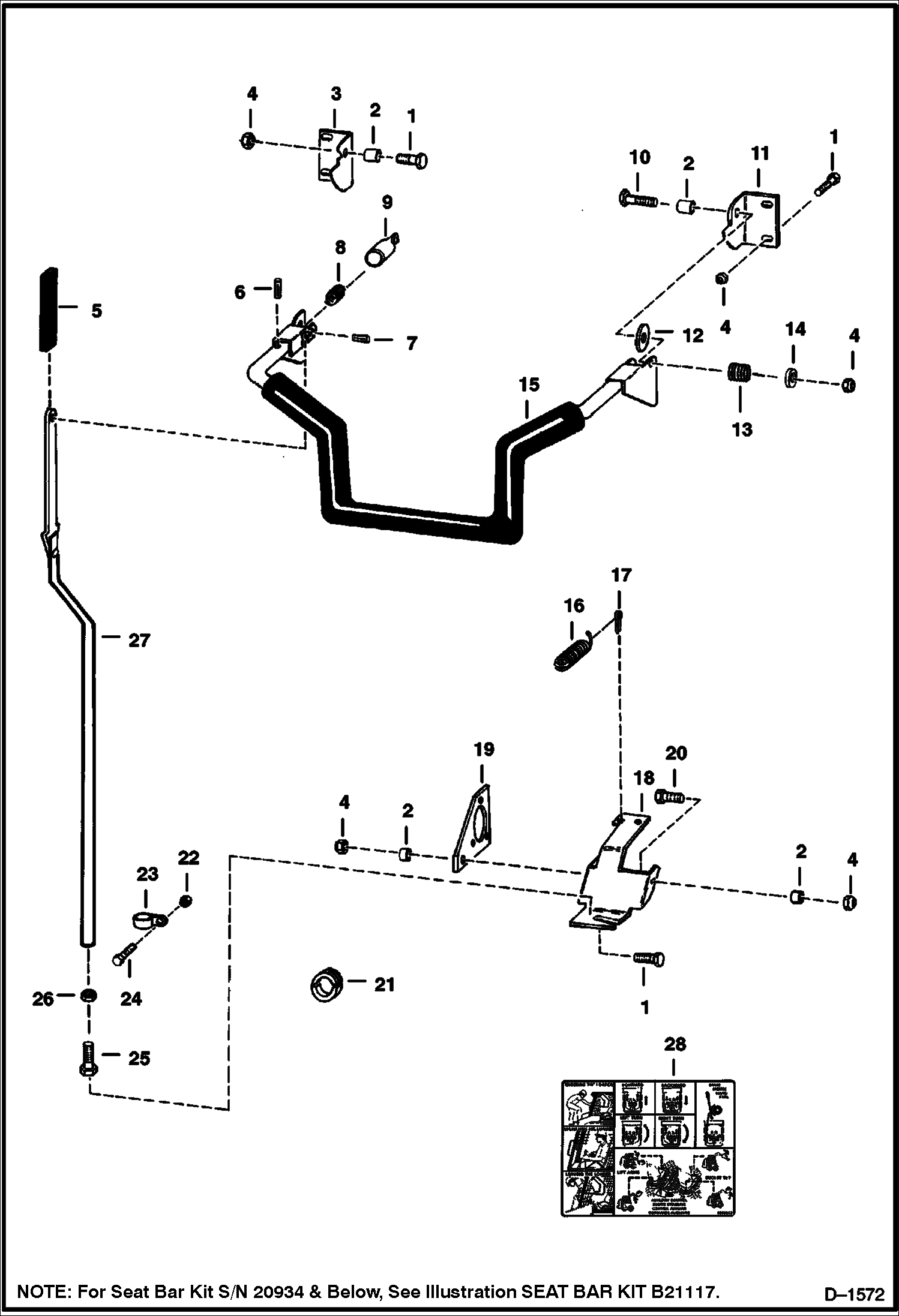 Схема запчастей Bobcat 800s - SEAT BAR (S/N 20935 & Above) MAIN FRAME