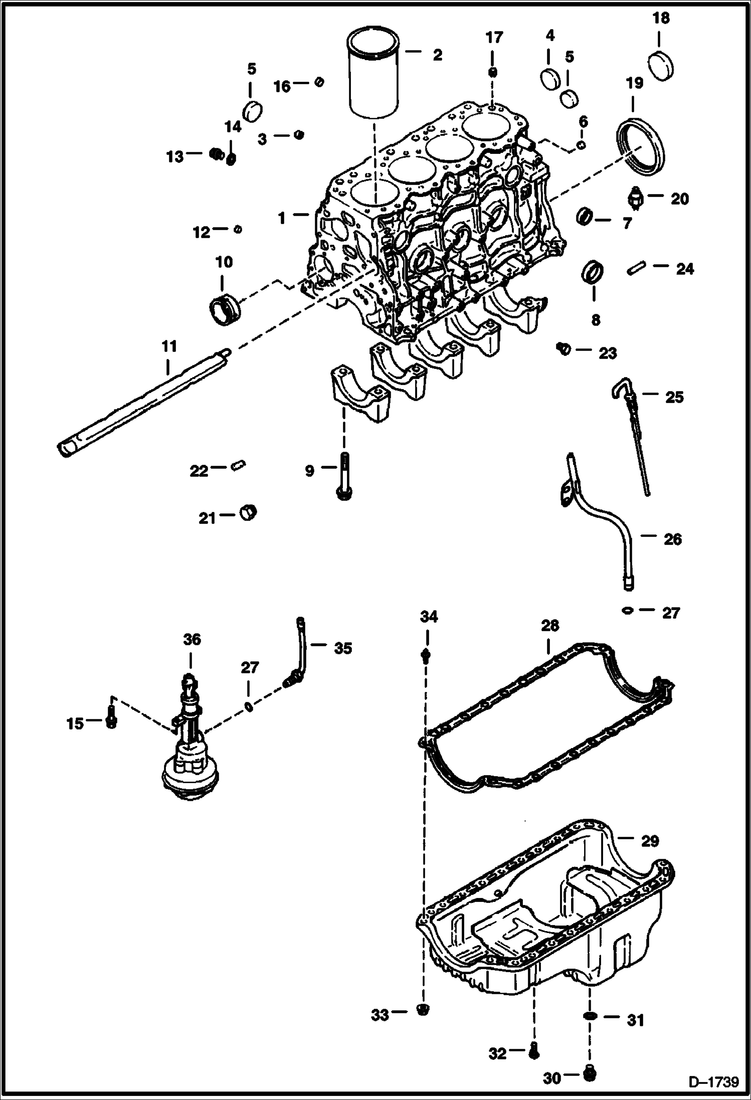 Схема запчастей Bobcat Feller Buncher - CYLINDER BLOCK & OIL PAN (For Engine Spec. #4JBIPK) POWER UNIT