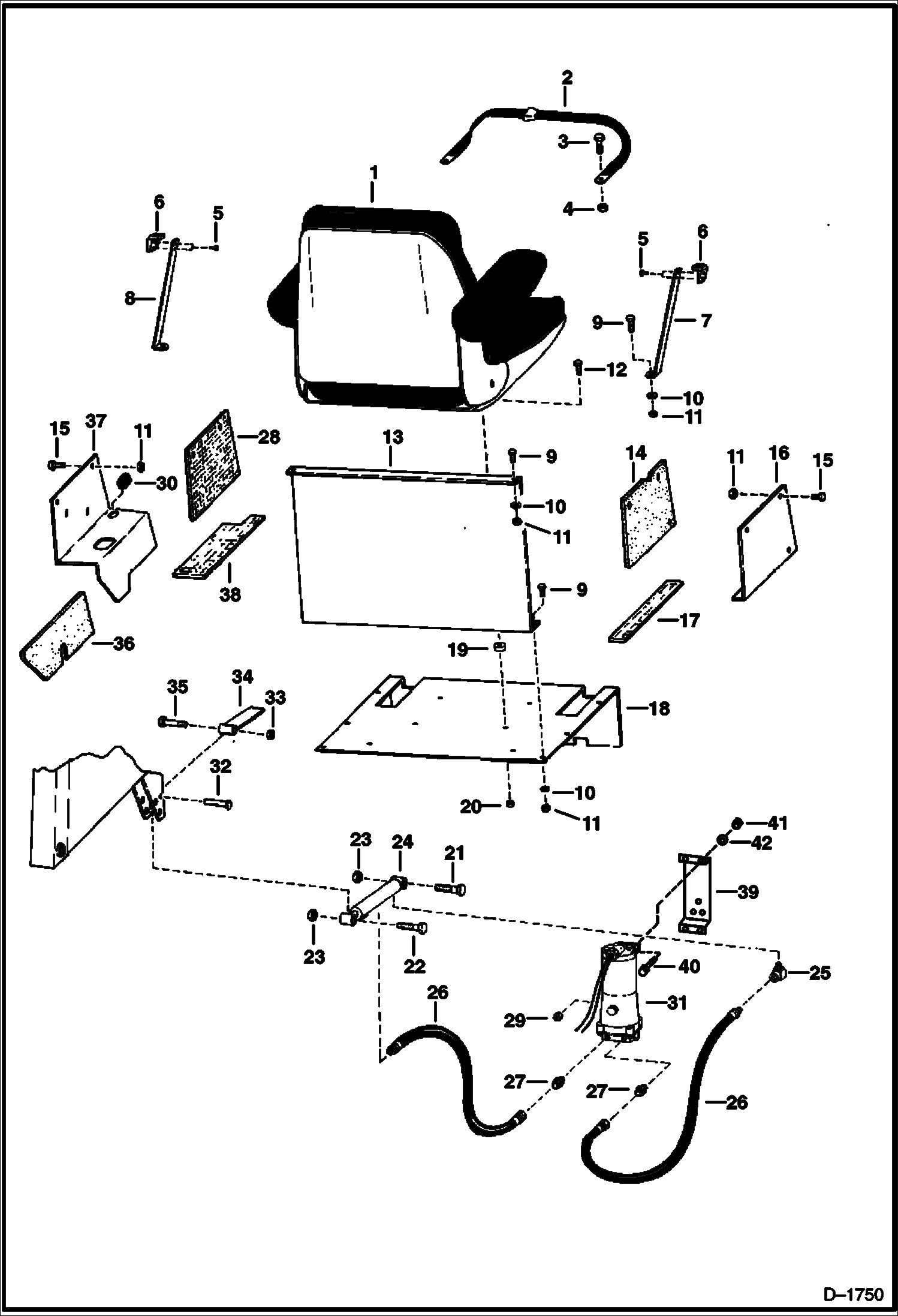 Схема запчастей Bobcat 900s - CAB TILT & SEAT MOUNTING MAIN FRAME