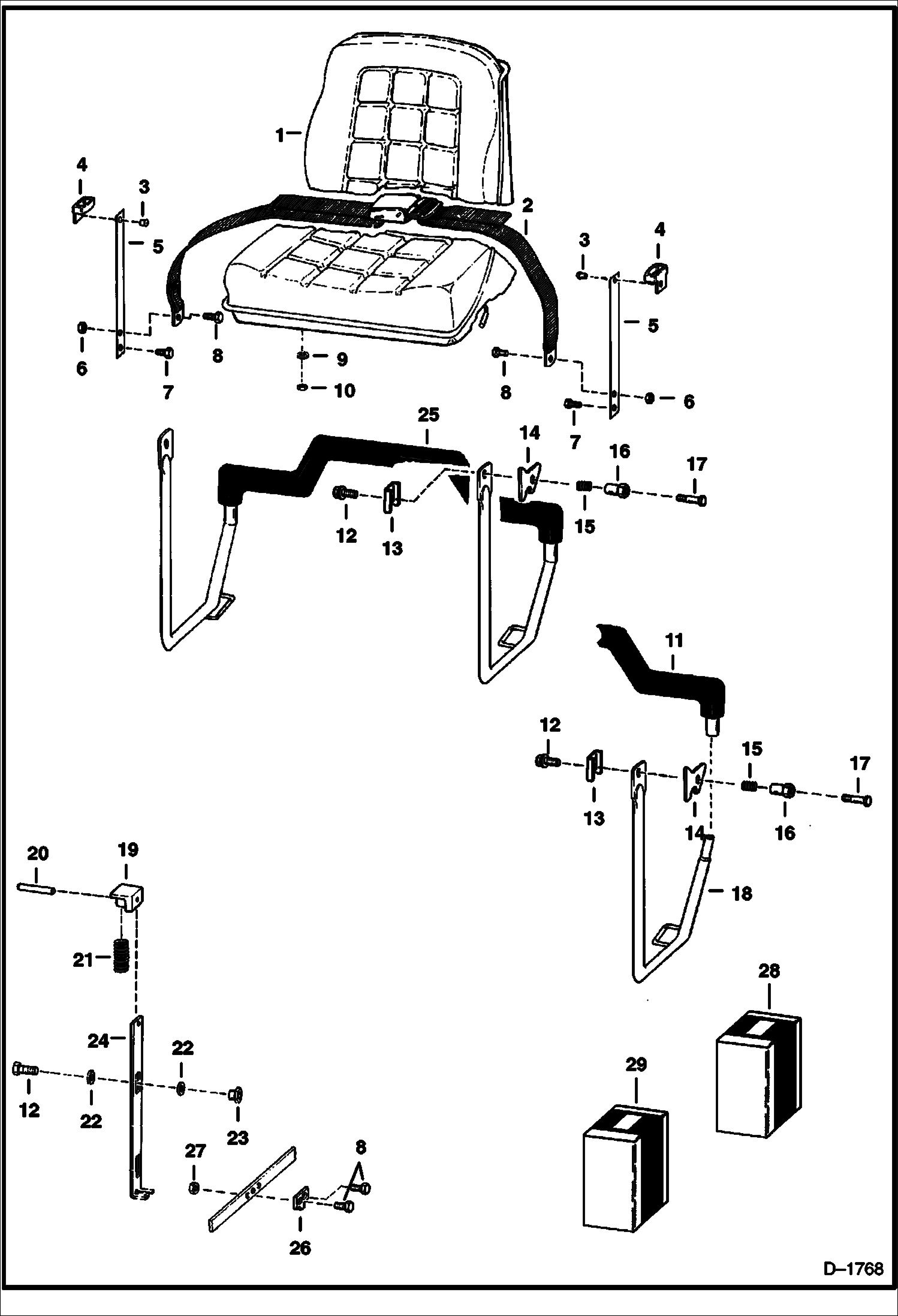 Схема запчастей Bobcat 600s - SEAT & SEAT BAR MAIN FRAME