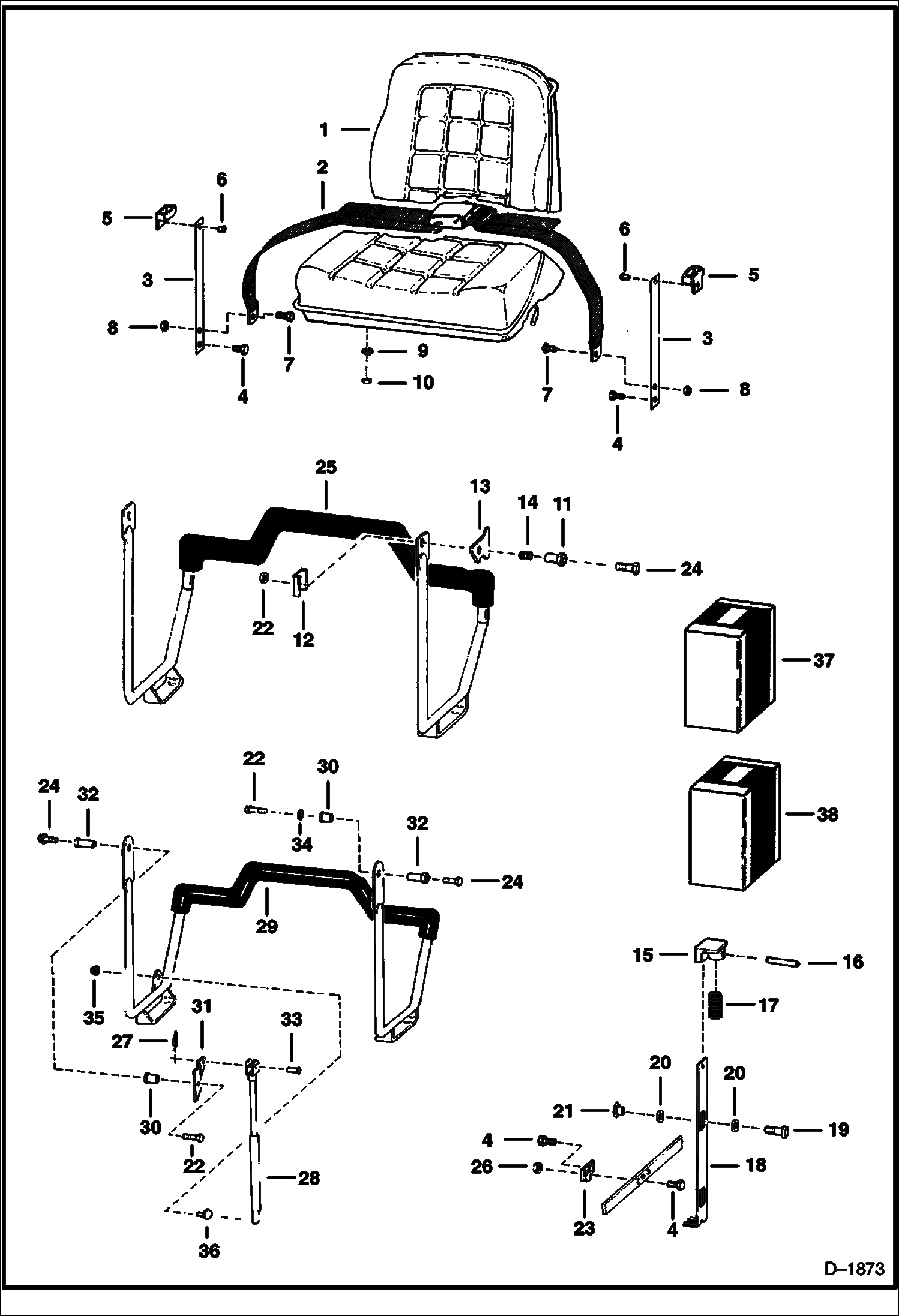 Схема запчастей Bobcat 500s - SEAT & SEAT BAR MAIN FRAME