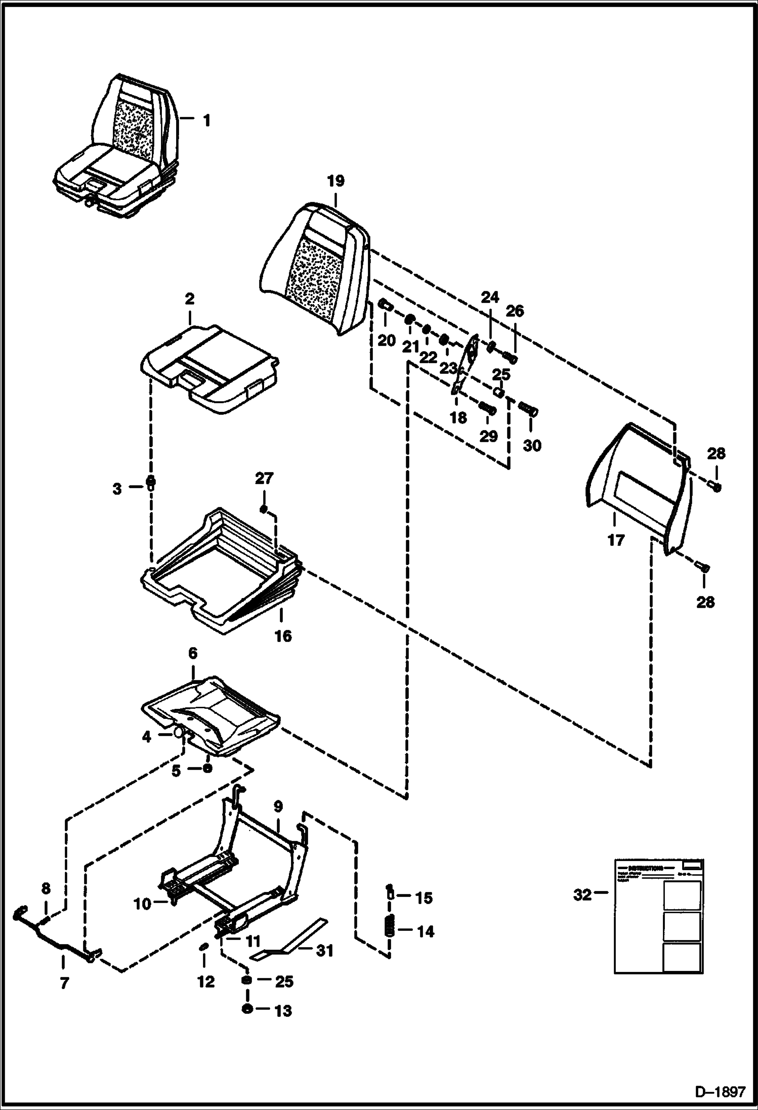 Схема запчастей Bobcat 600s - SUSPENSION SEAT (Milsco) MAIN FRAME