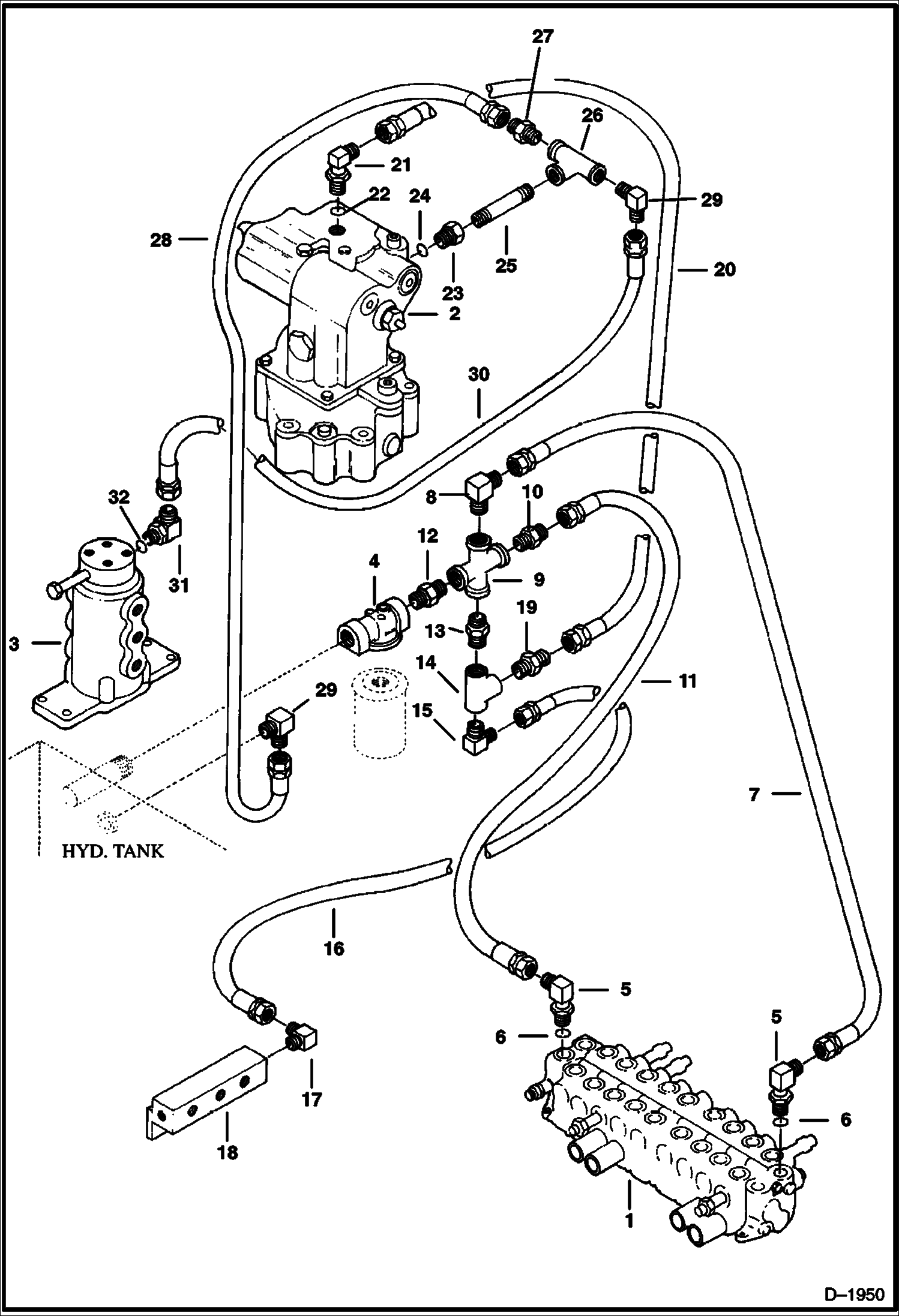 Схема запчастей Bobcat 225 - HYDRAULIC CIRCUITRY (Valve to Tank) HYDRAULIC SYSTEM