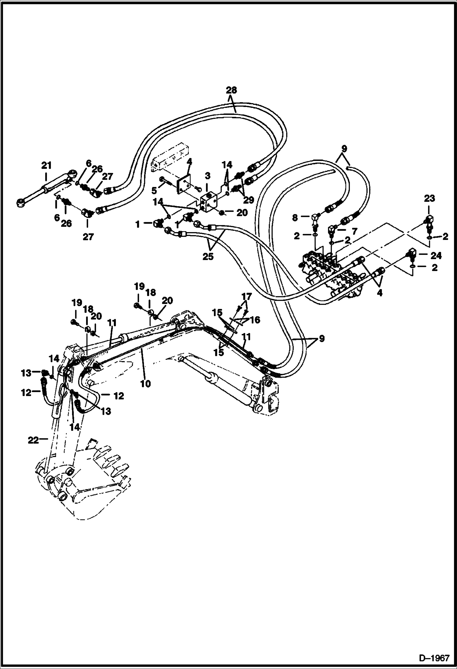 Схема запчастей Bobcat 225 - HYDRAULIC CIRCUITRY (Bucket and Boom Swing)(Boom Swing Equipped With Lock Valve) HYDRAULIC SYSTEM