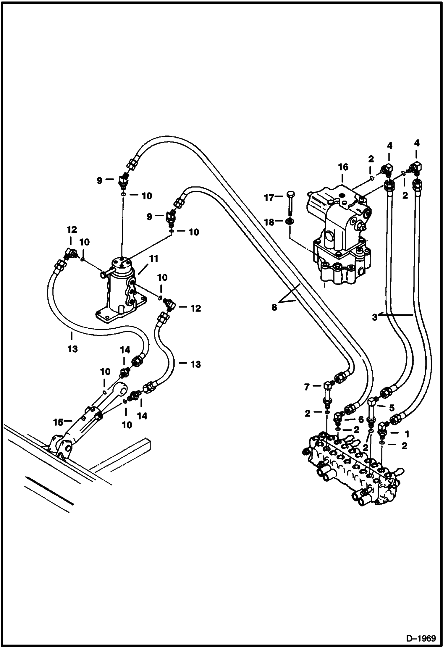 Схема запчастей Bobcat 225 - HYDRAULIC CIRCUITRY (Valve to Blade Cylinder & Swing Motor) HYDRAULIC SYSTEM